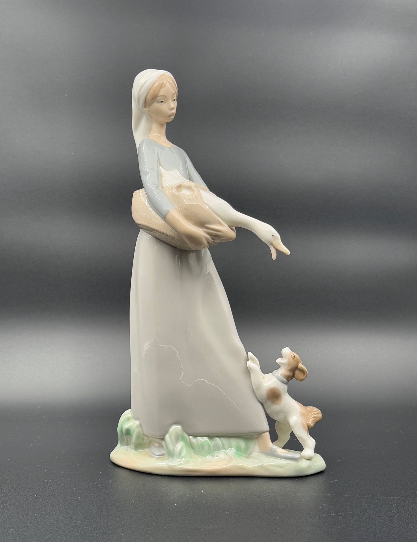 Lladro Porcelain Figurine – Girl with Goose & Dog - Vintage Spanish Collectible