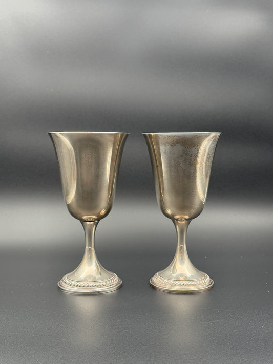 Vintage Sterling Silver Goblets – Ornate Stem Wine Cups (Set of 2)