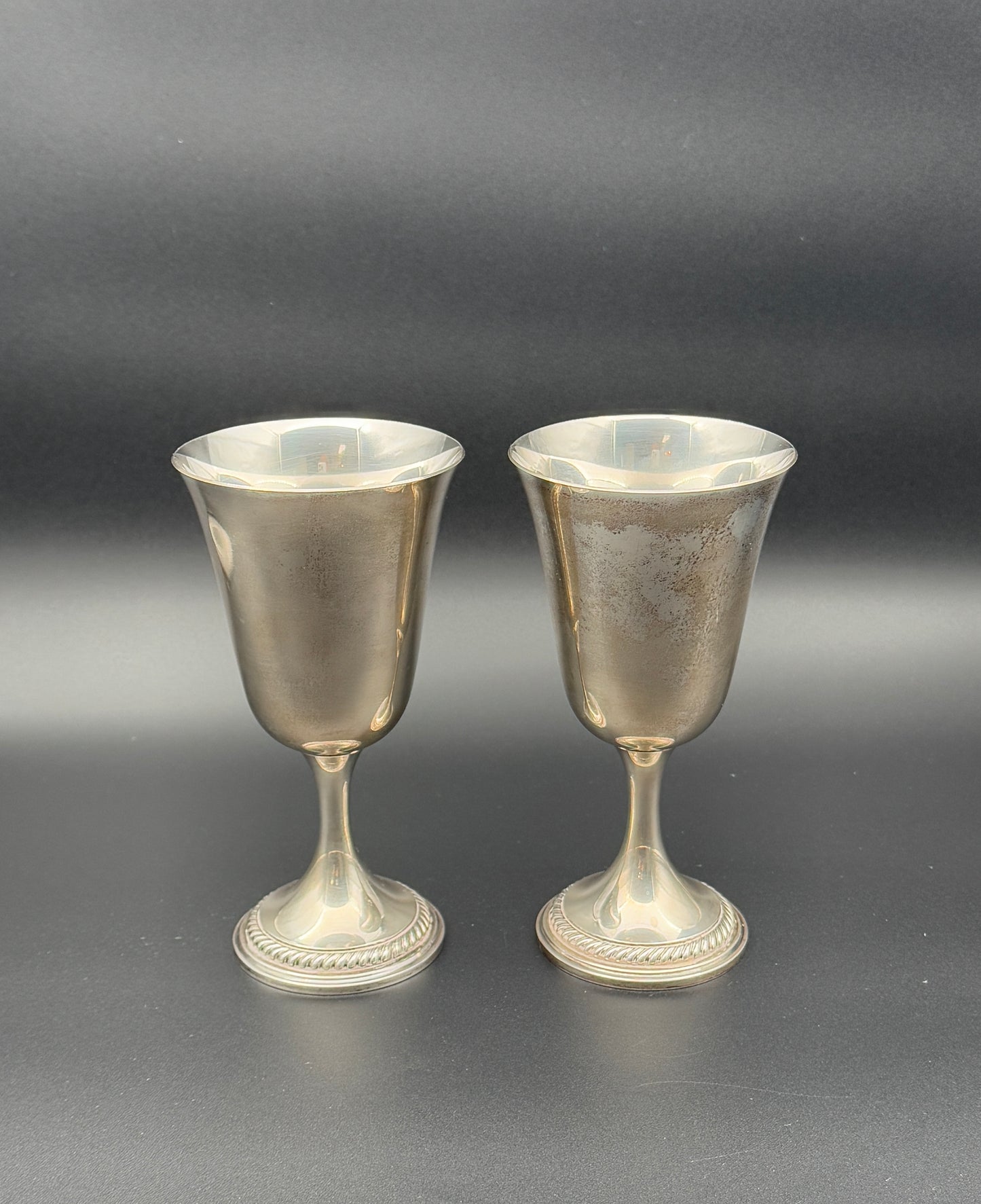 Vintage Sterling Silver Goblets – Ornate Stem Wine Cups (Set of 2)