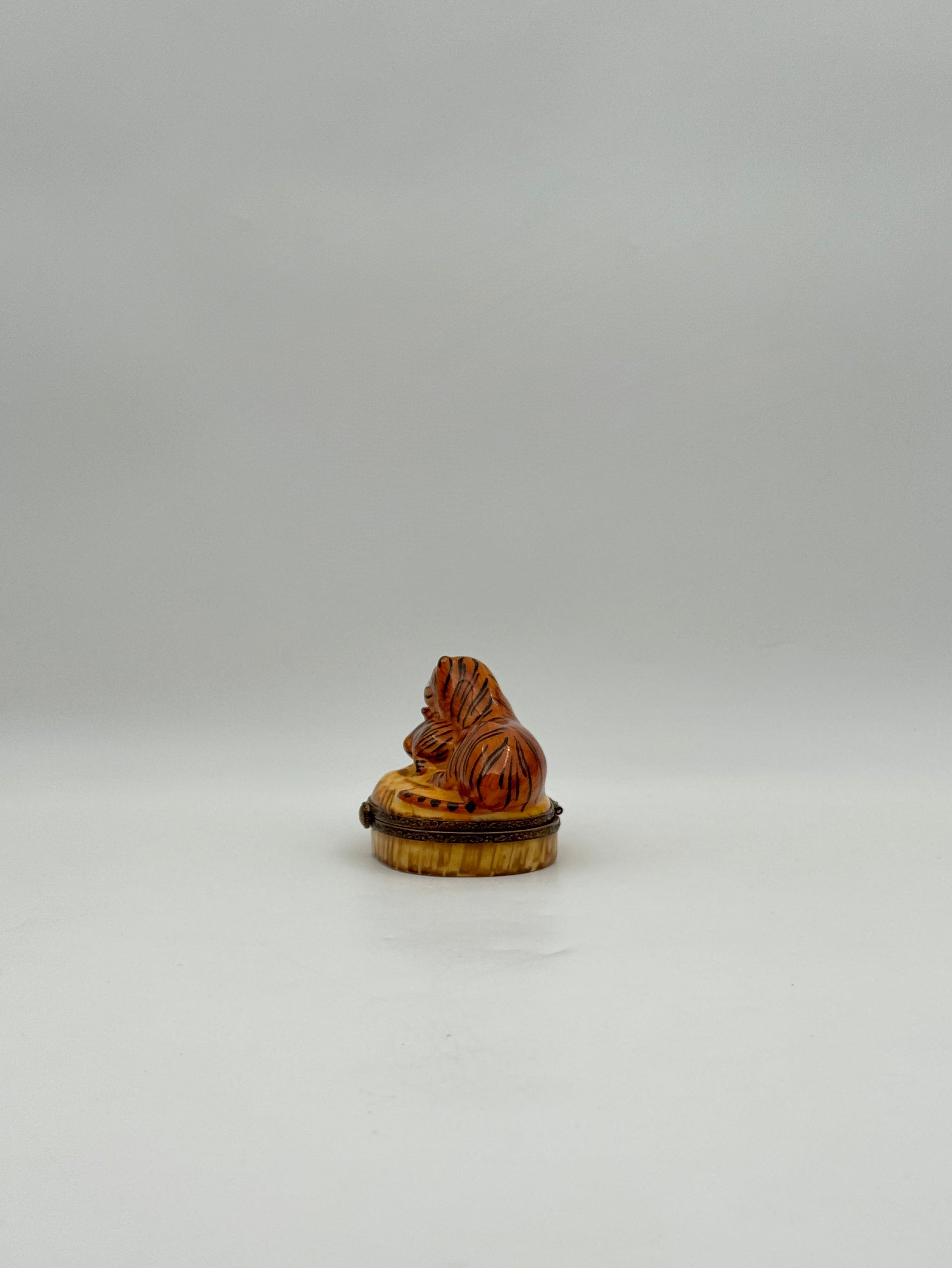 Limoges France Tiger Mother & Cub Porcelain Trinket Box Art Gift