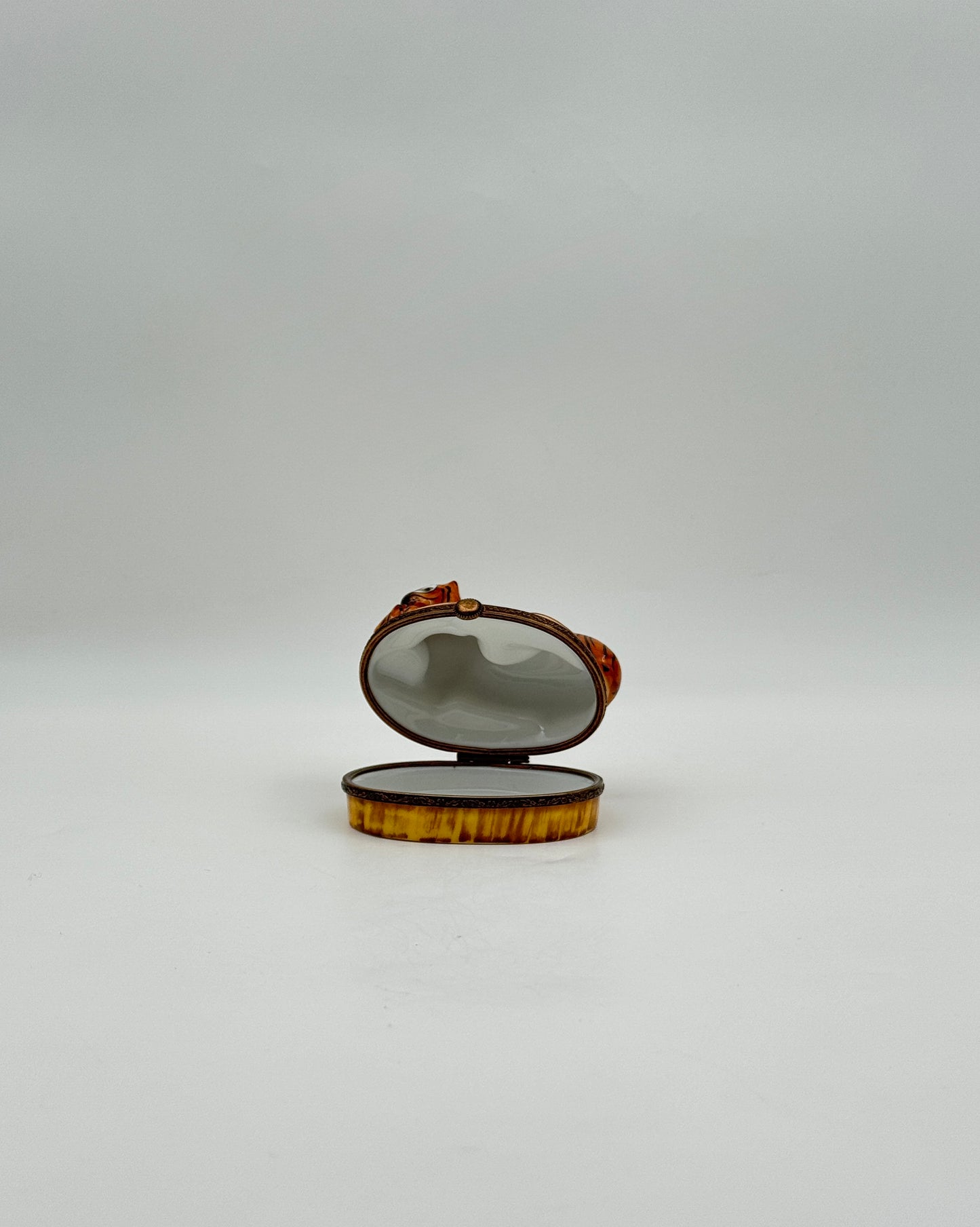 Limoges France Tiger Mother & Cub Porcelain Trinket Box Art Gift