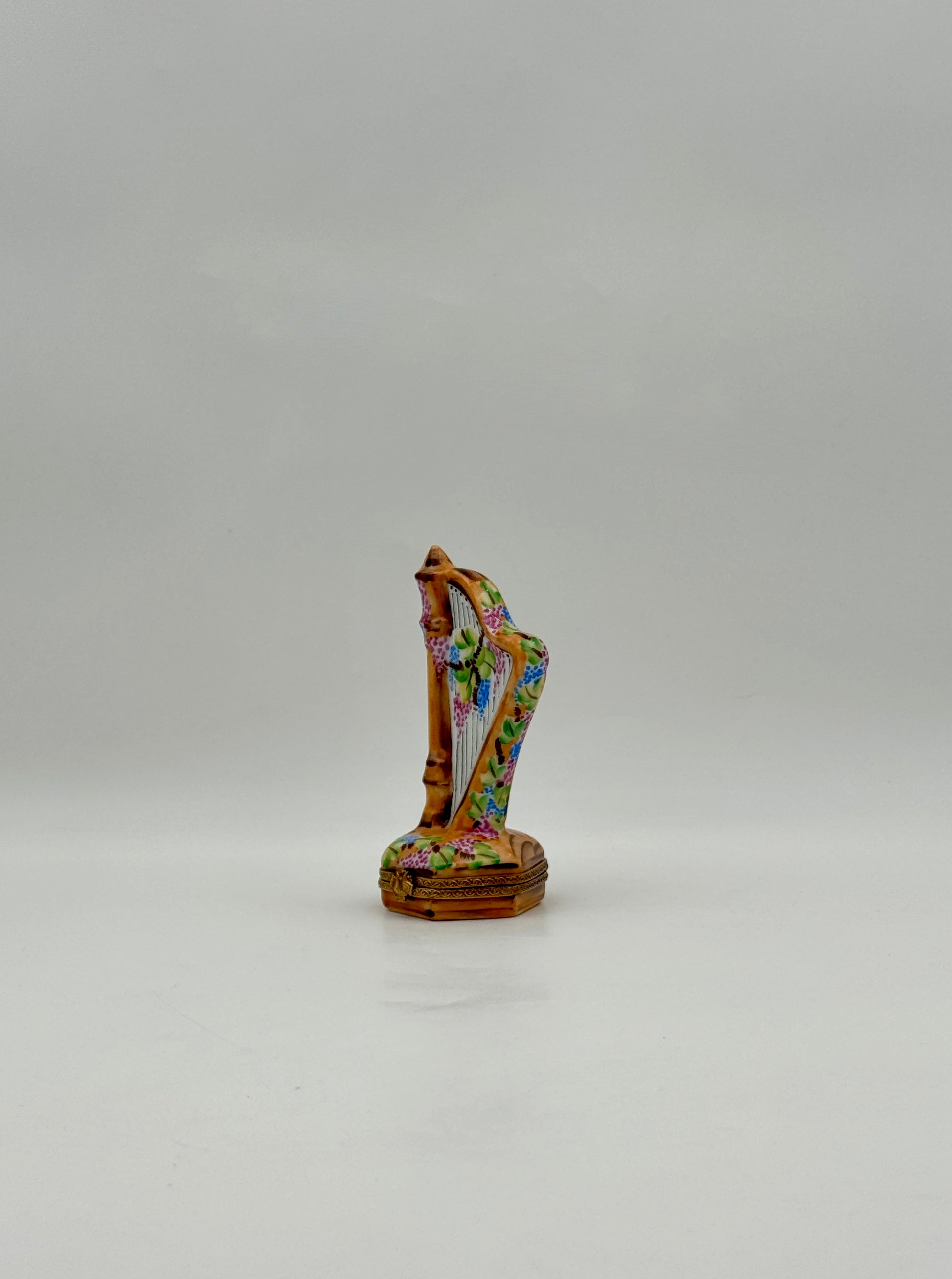 Limoges France Hand Painted Harp Porcelain Trinket Box Art Gift