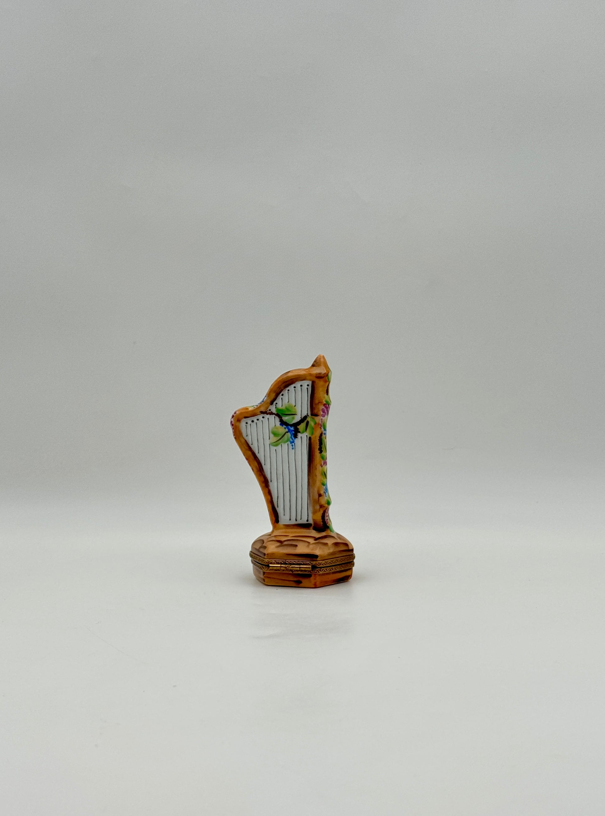 Limoges France Hand Painted Harp Porcelain Trinket Box Art Gift