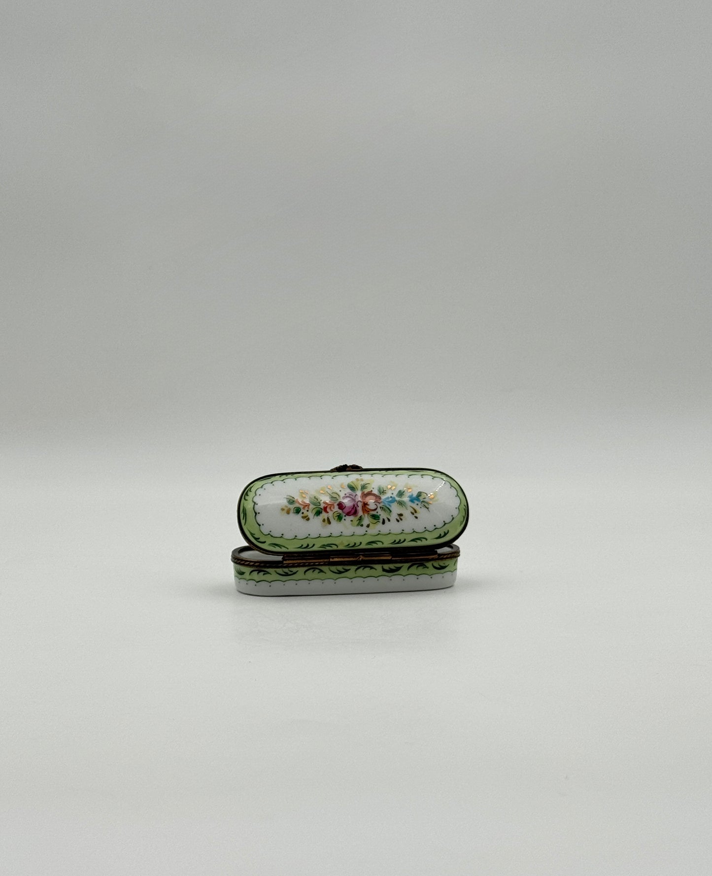 Limoges France Rochard Hand-Painted Needle Case Porcelain Box