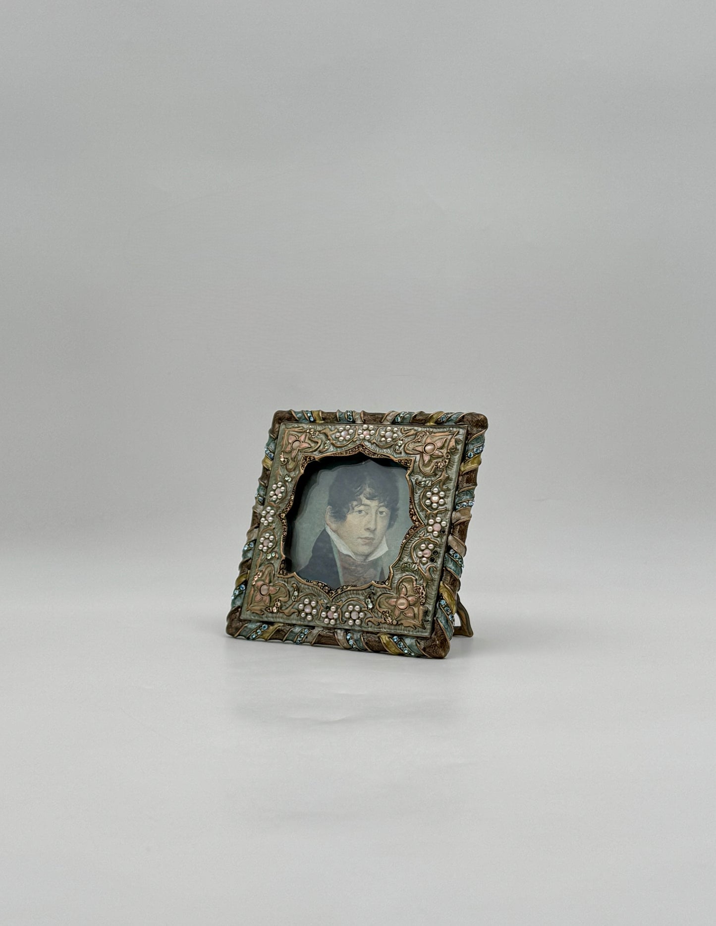 Jay Strongwater Square Turquoise Frame with Swarovski Crystals & Pearls