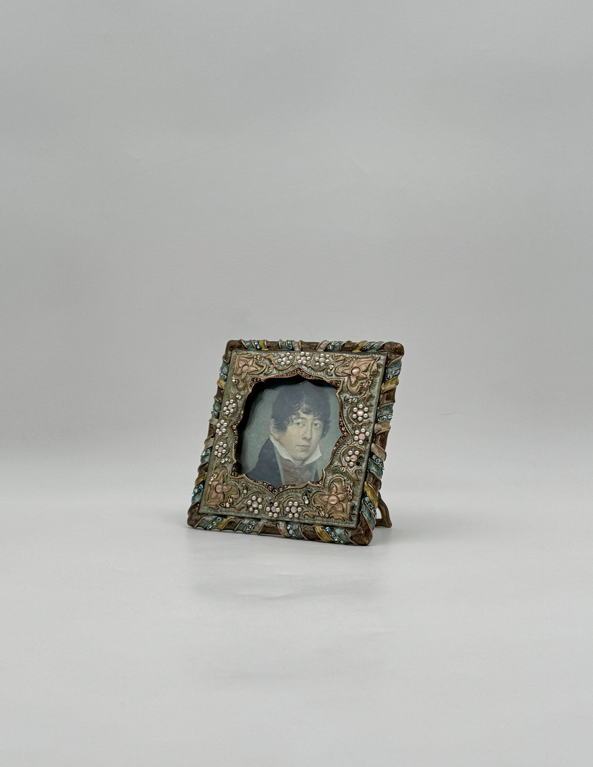 Jay Strongwater Square Turquoise Frame with Swarovski Crystals & Pearls