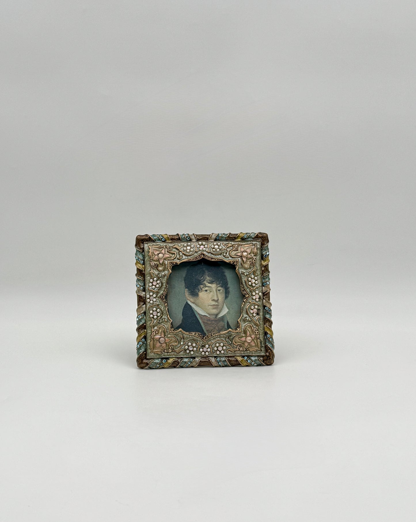 Jay Strongwater Square Turquoise Frame with Swarovski Crystals & Pearls