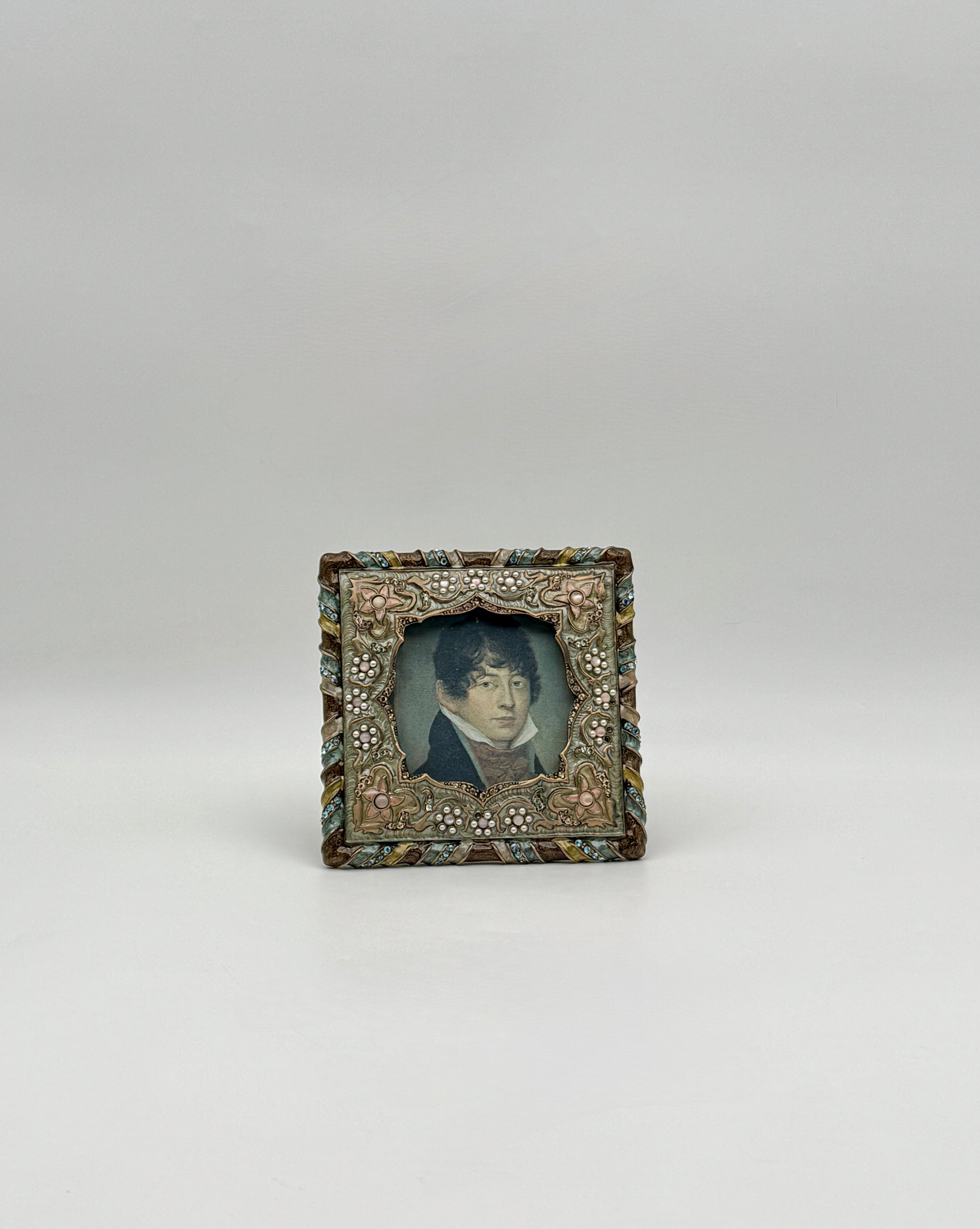 Jay Strongwater Square Turquoise Frame with Swarovski Crystals & Pearls