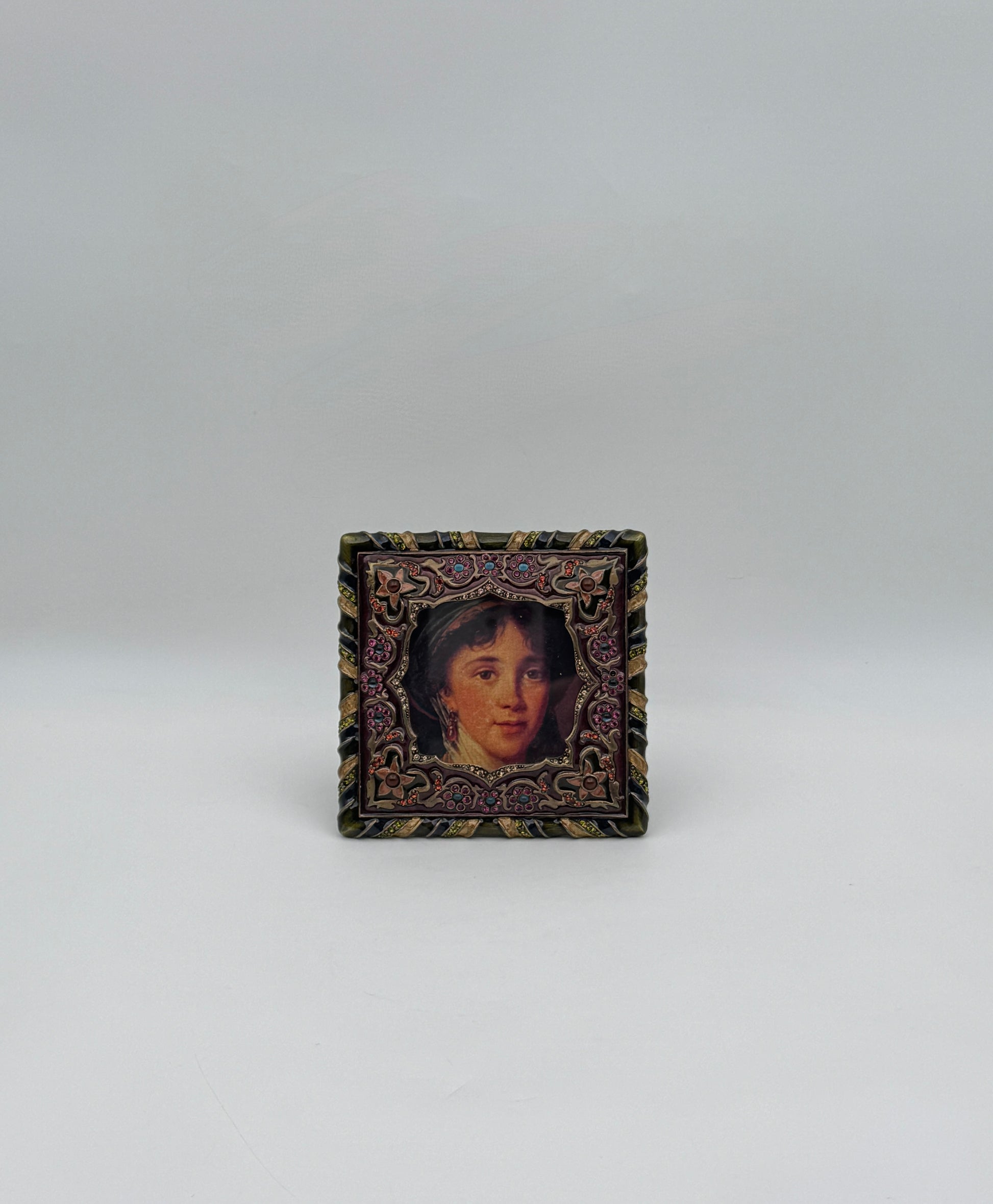 Jay Strongwater Square Pink & Green Frame with Swarovski Crystals