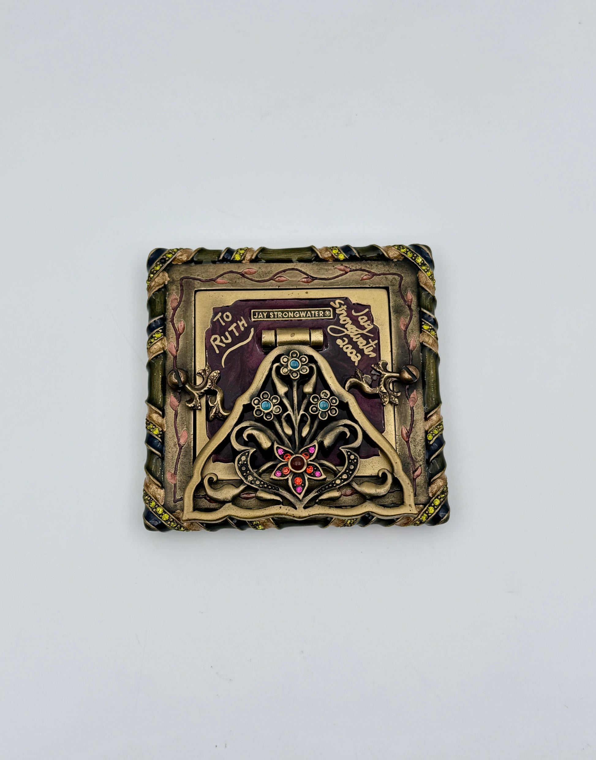 Jay Strongwater Square Pink & Green Frame with Swarovski Crystals