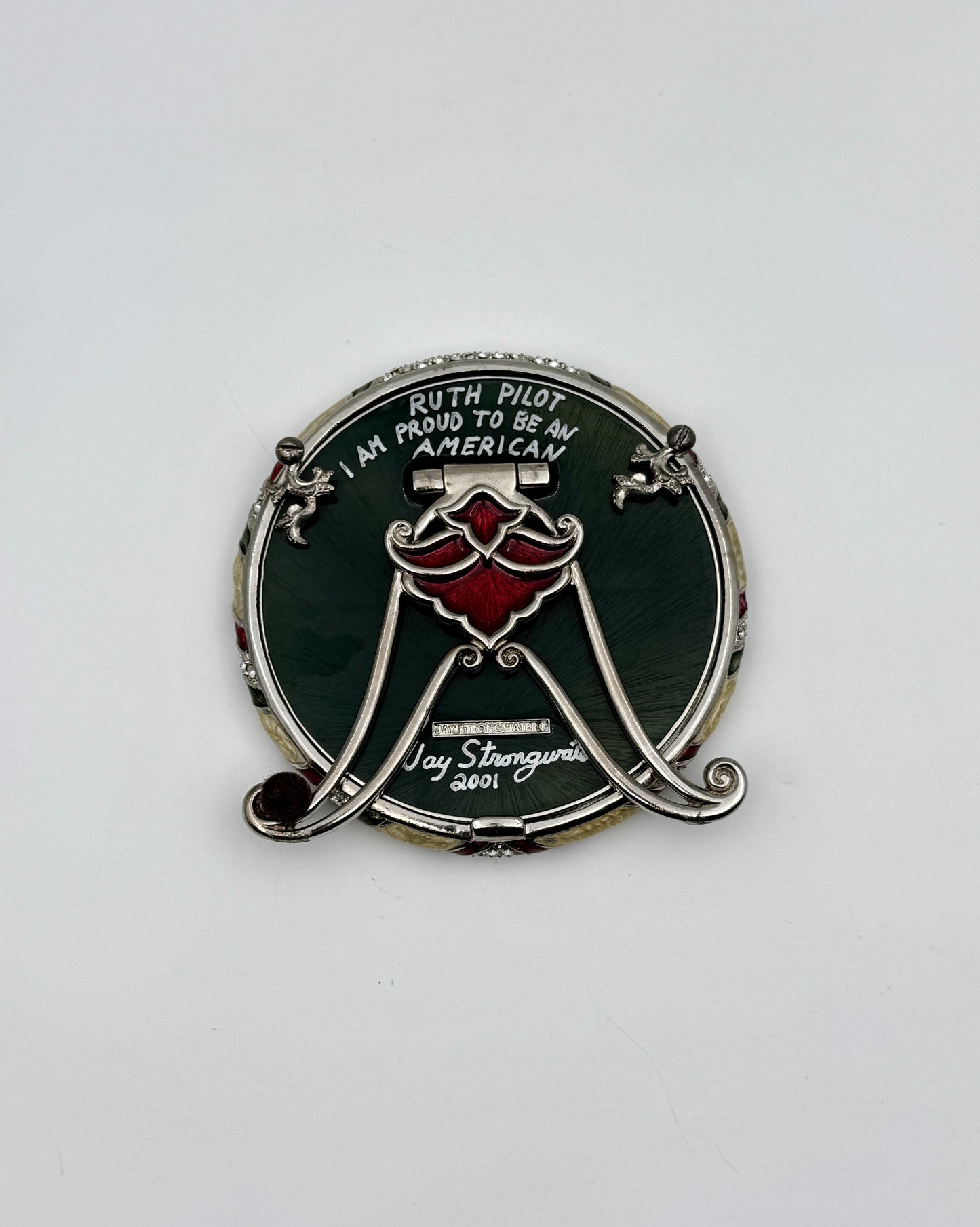 Jay Strongwater Round Patriotic Enamel Frame with Swarovski Crystals