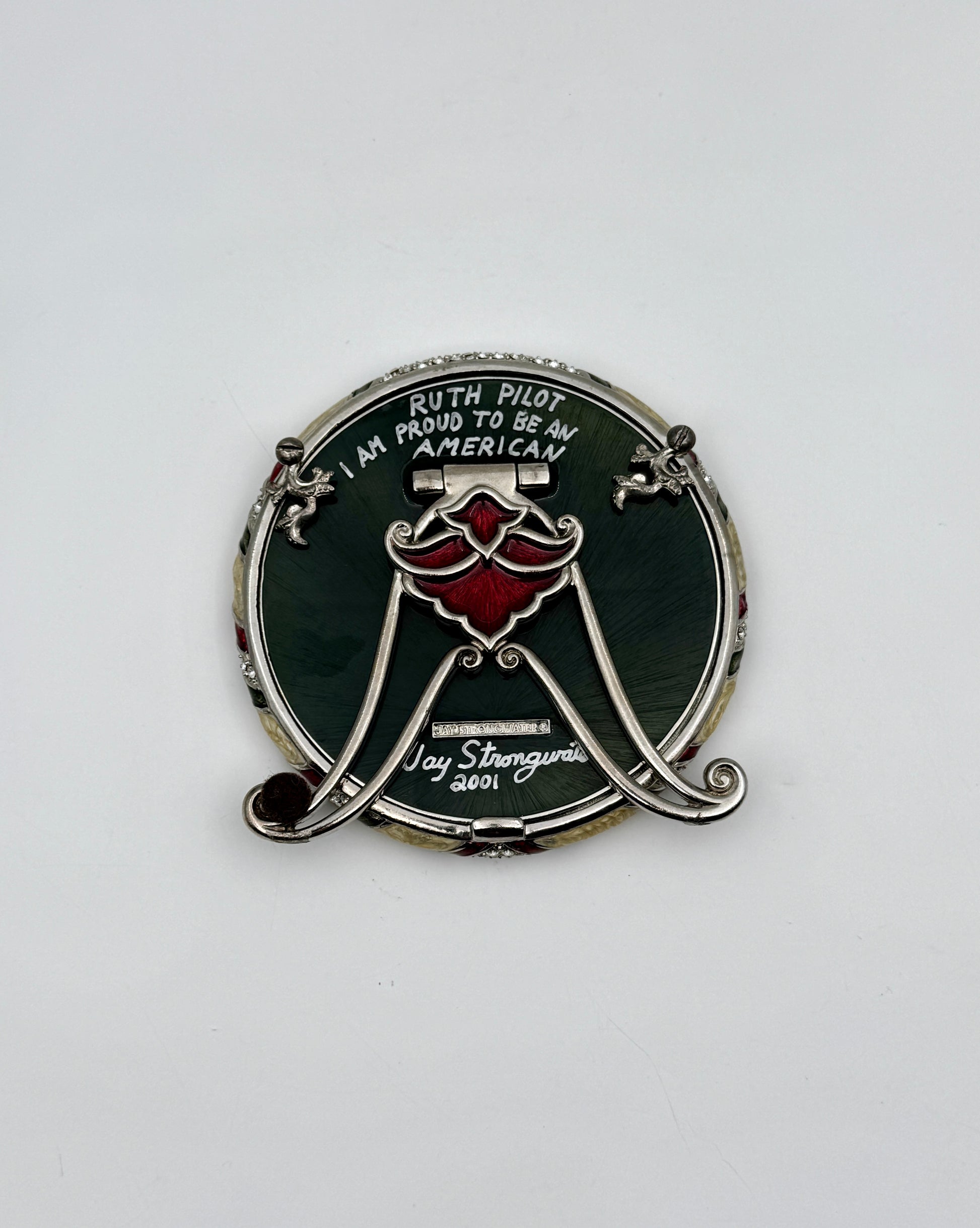 Jay Strongwater Round Patriotic Enamel Frame with Swarovski Crystals