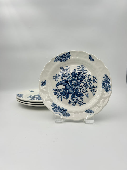 Set of 4 Booths "Peony" Fruit Plates – Blue & White