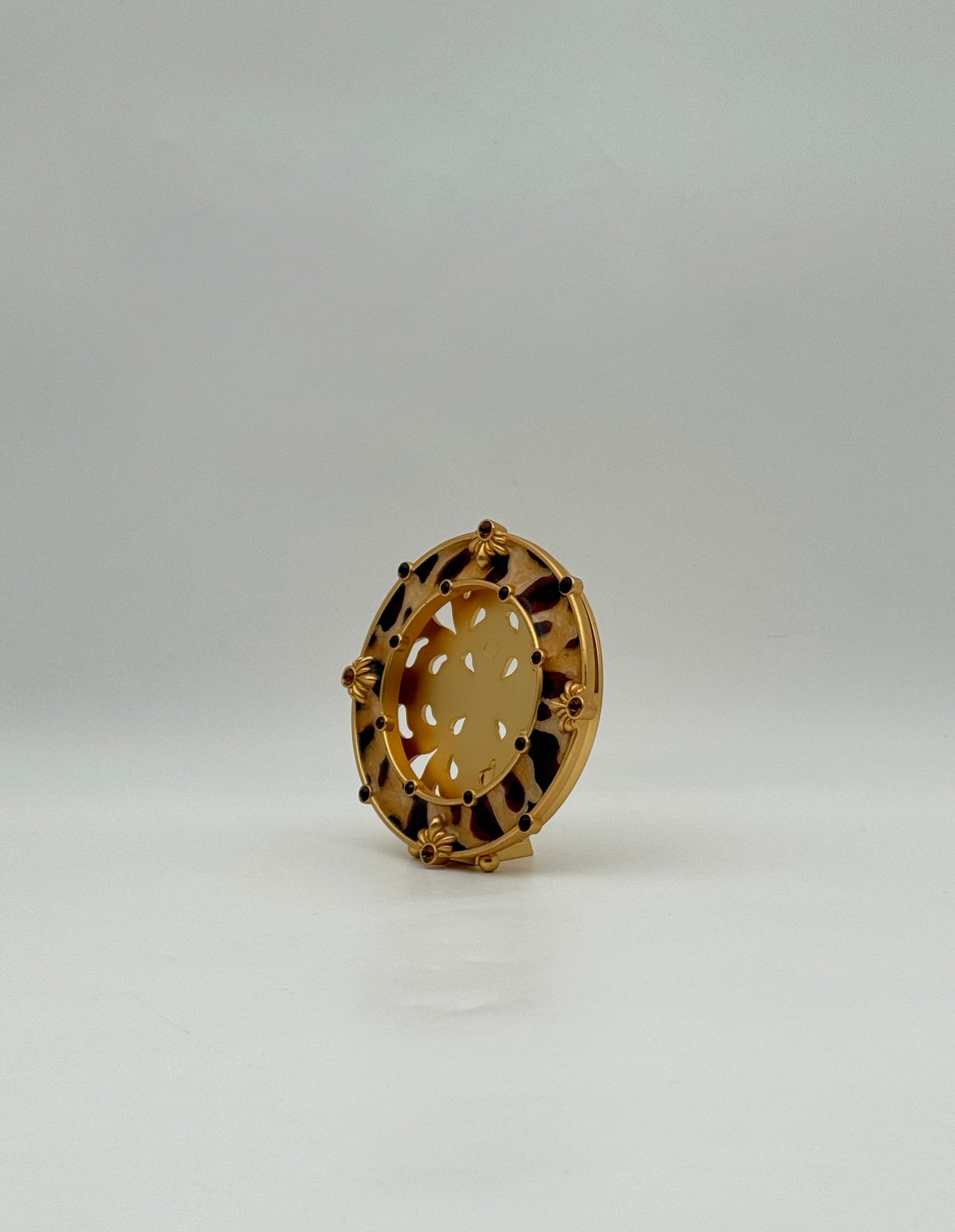 Jay Strongwater Round Animal Print Frame Gold Tone Swarovski Crystals