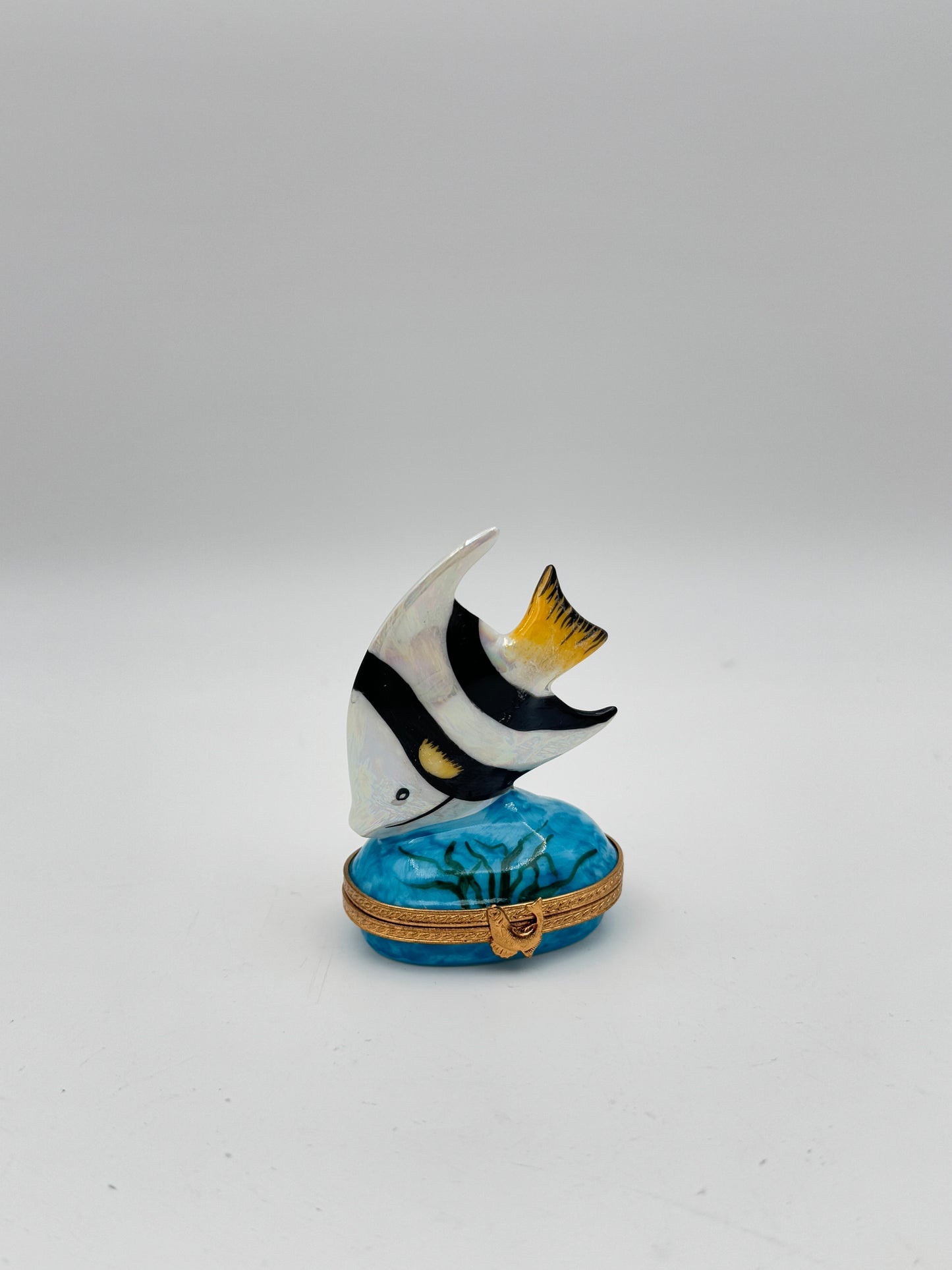 Limoges France Hand-Painted Porcelain Trinket Box - Angel Fish Figurine by Pierre Arquie