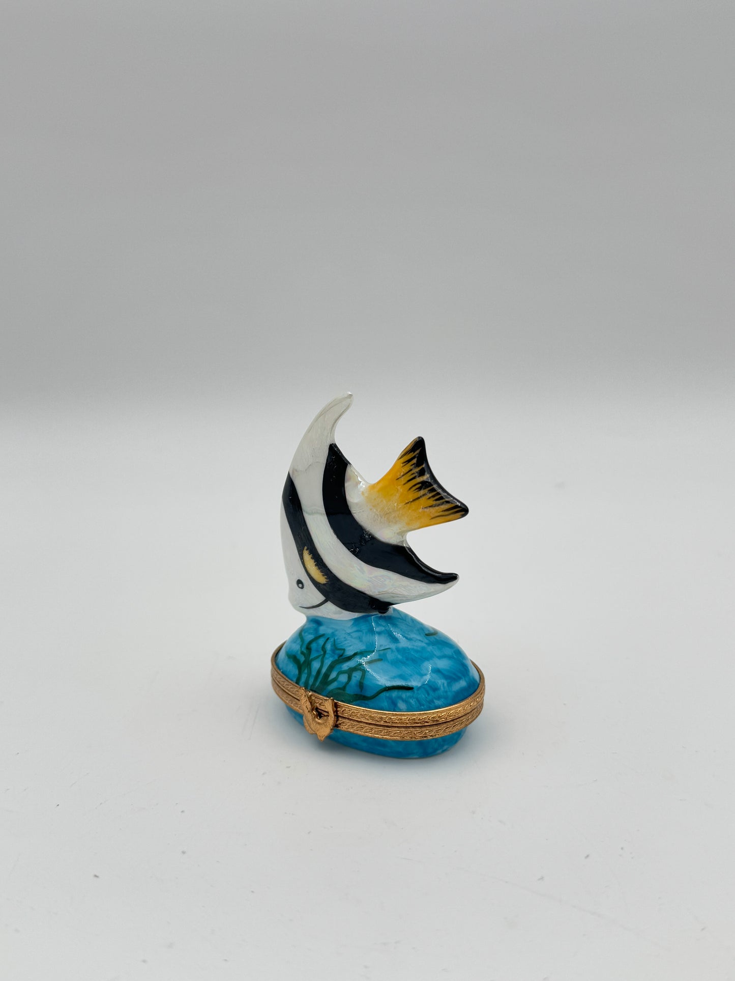 Limoges France Hand-Painted Porcelain Trinket Box - Angel Fish Figurine by Pierre Arquie