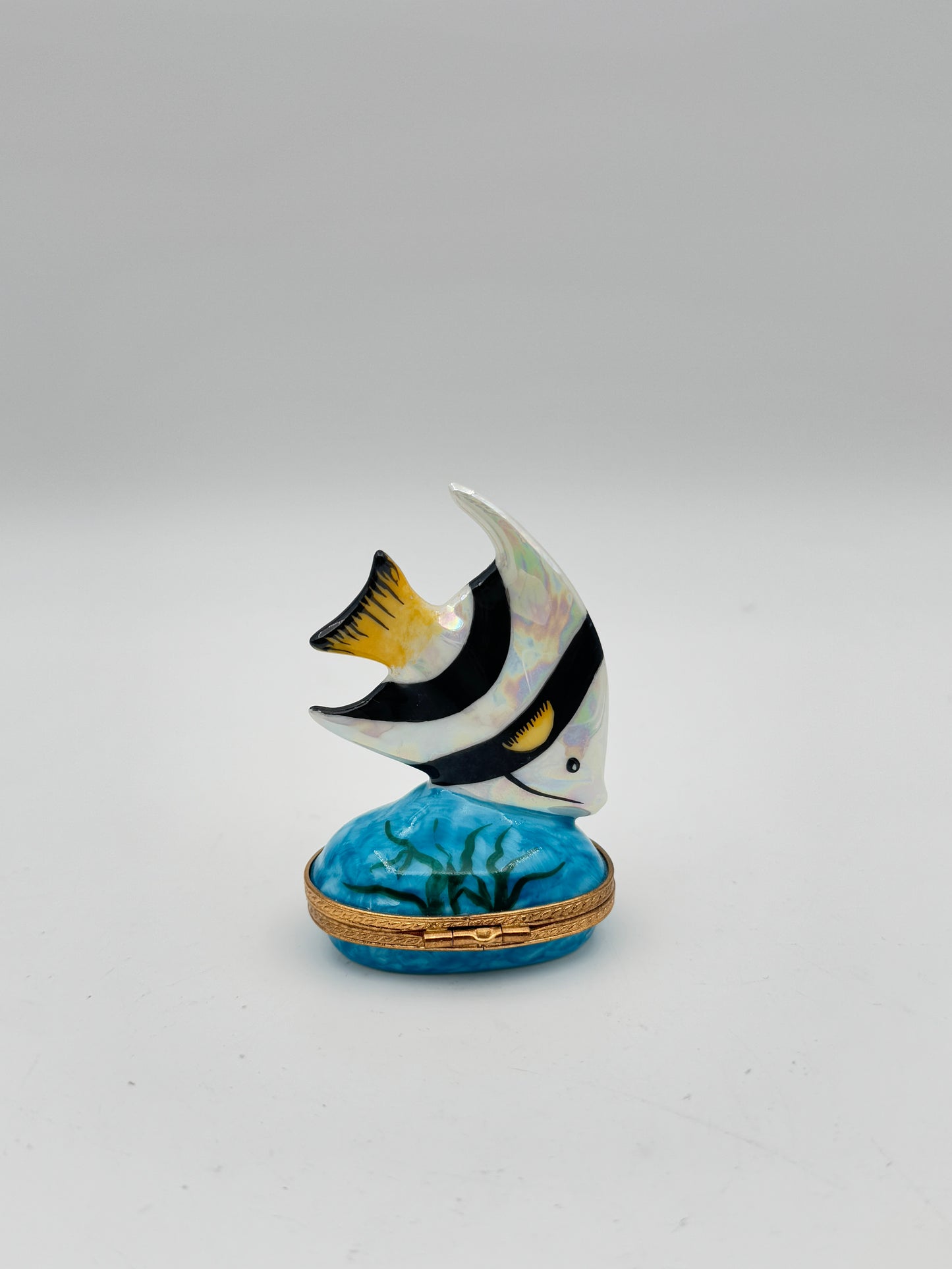 Limoges France Hand-Painted Porcelain Trinket Box - Angel Fish Figurine by Pierre Arquie