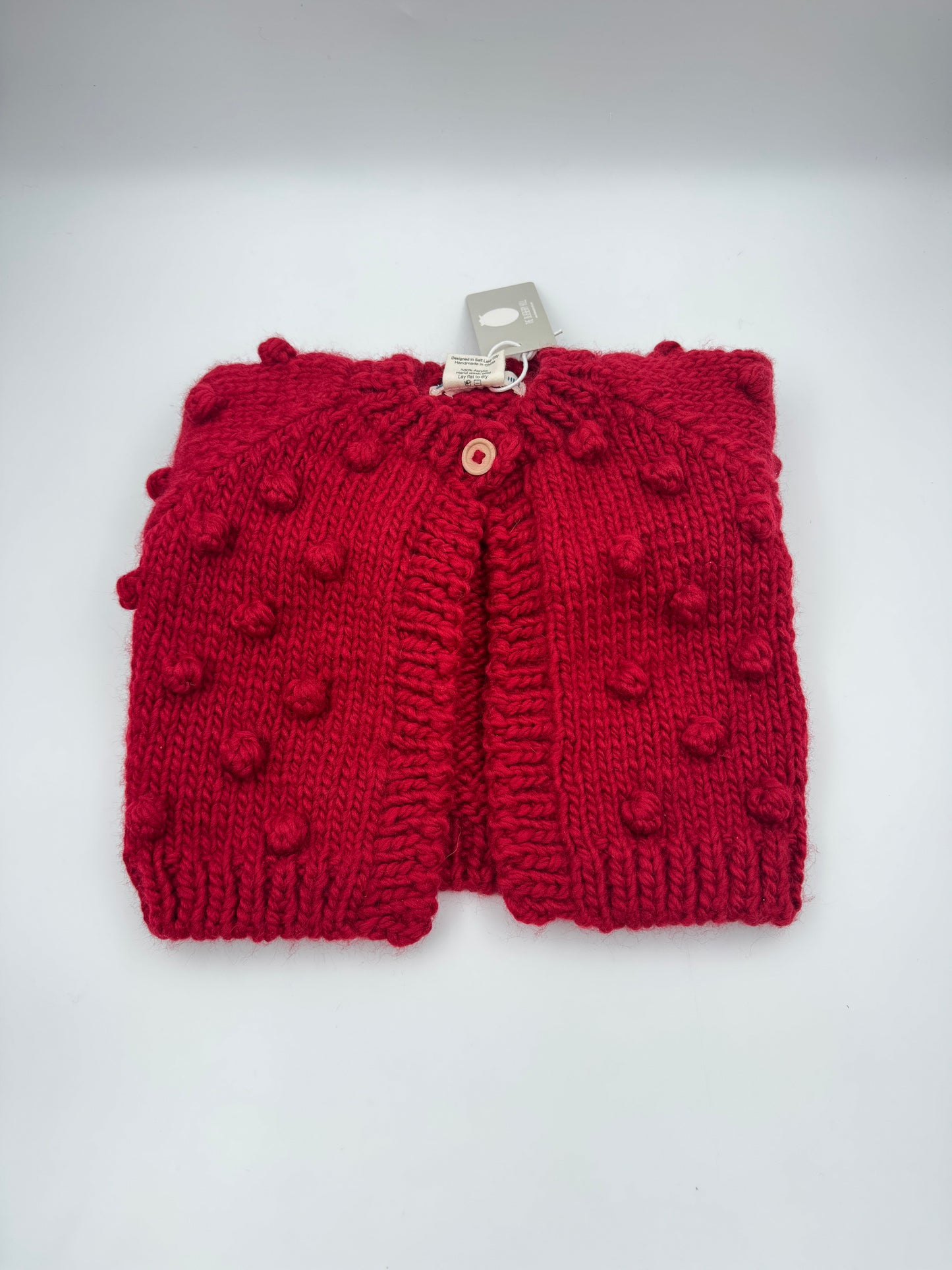 The Blueberry Hill Popcorn Knit Cardigan – Red, Size 12–24 Months