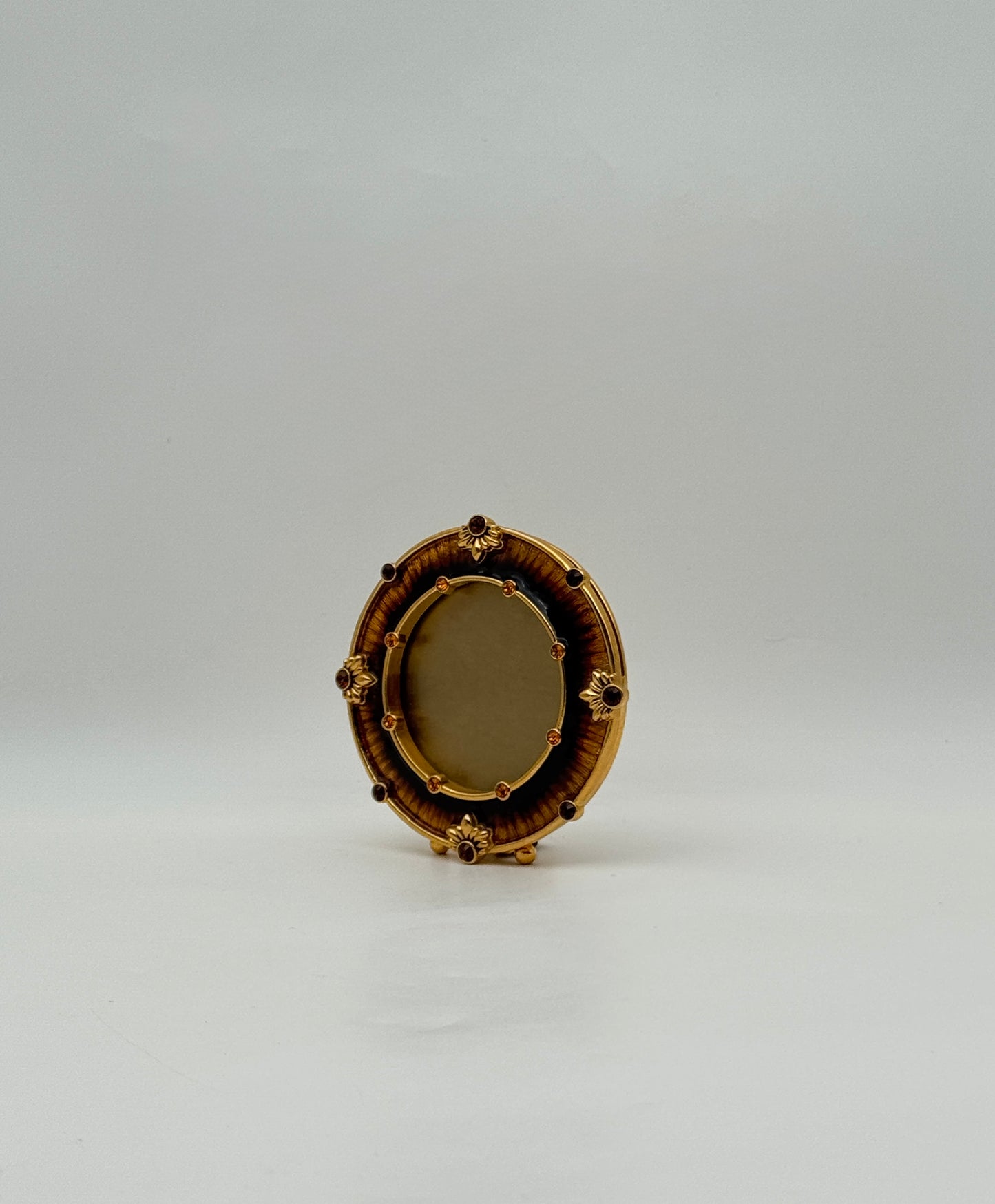 Jay Strongwater Round Brown Frame with Amber Swarovski Crystals Decor