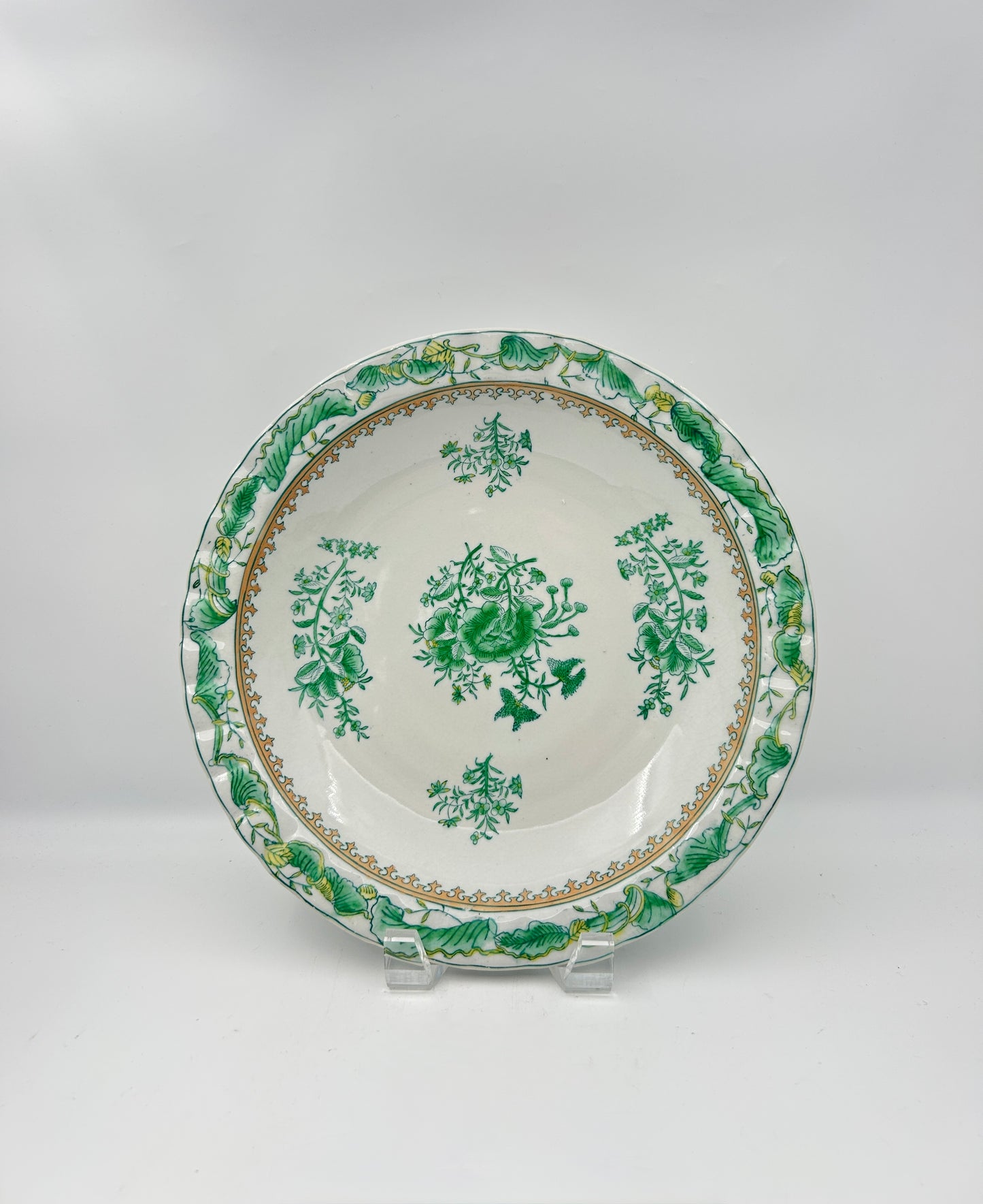 Set of 6 Chinese Porcelain Bowls – Green Floral with Gold Accents