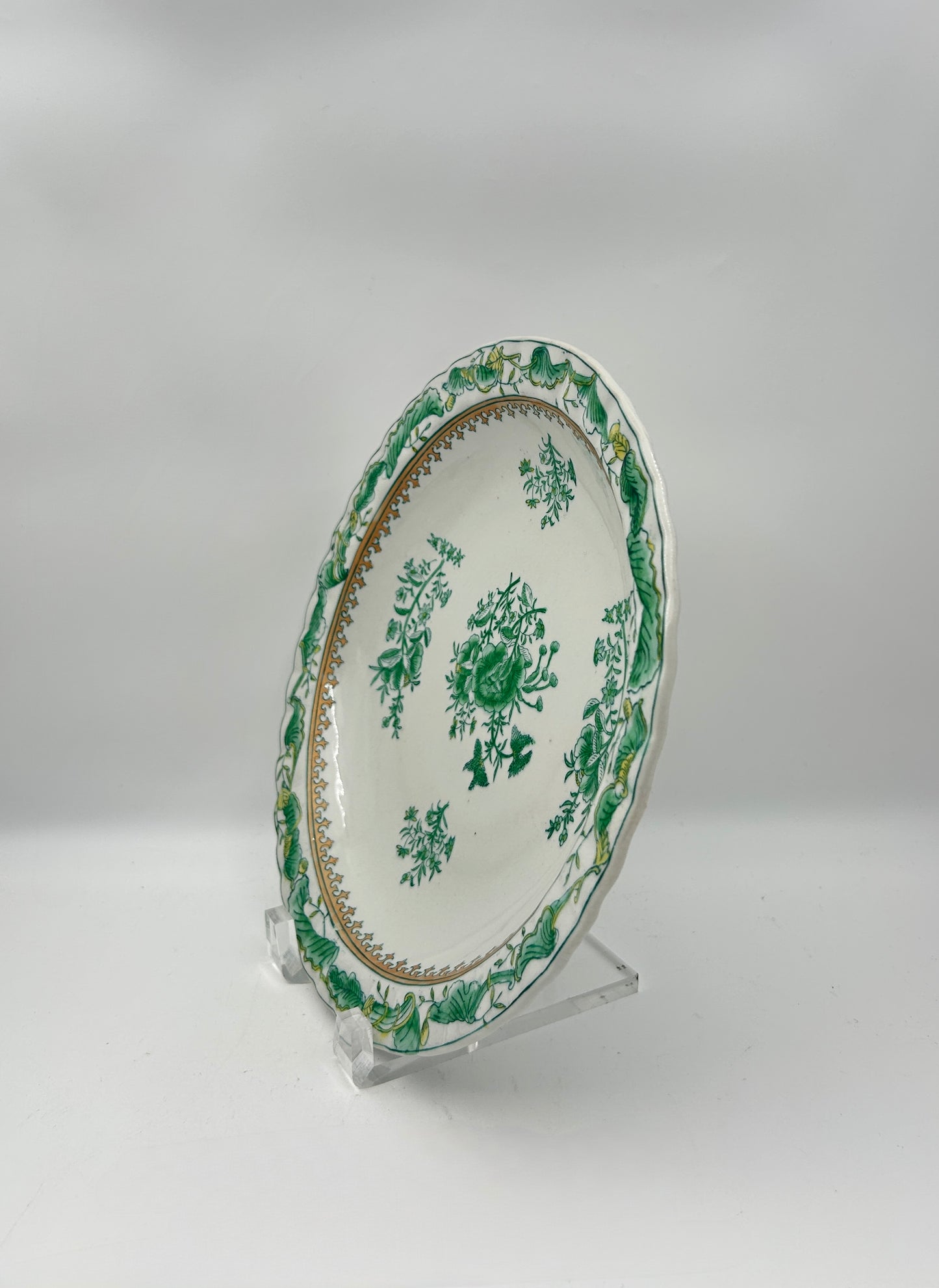 Set of 6 Chinese Porcelain Bowls – Green Floral with Gold Accents