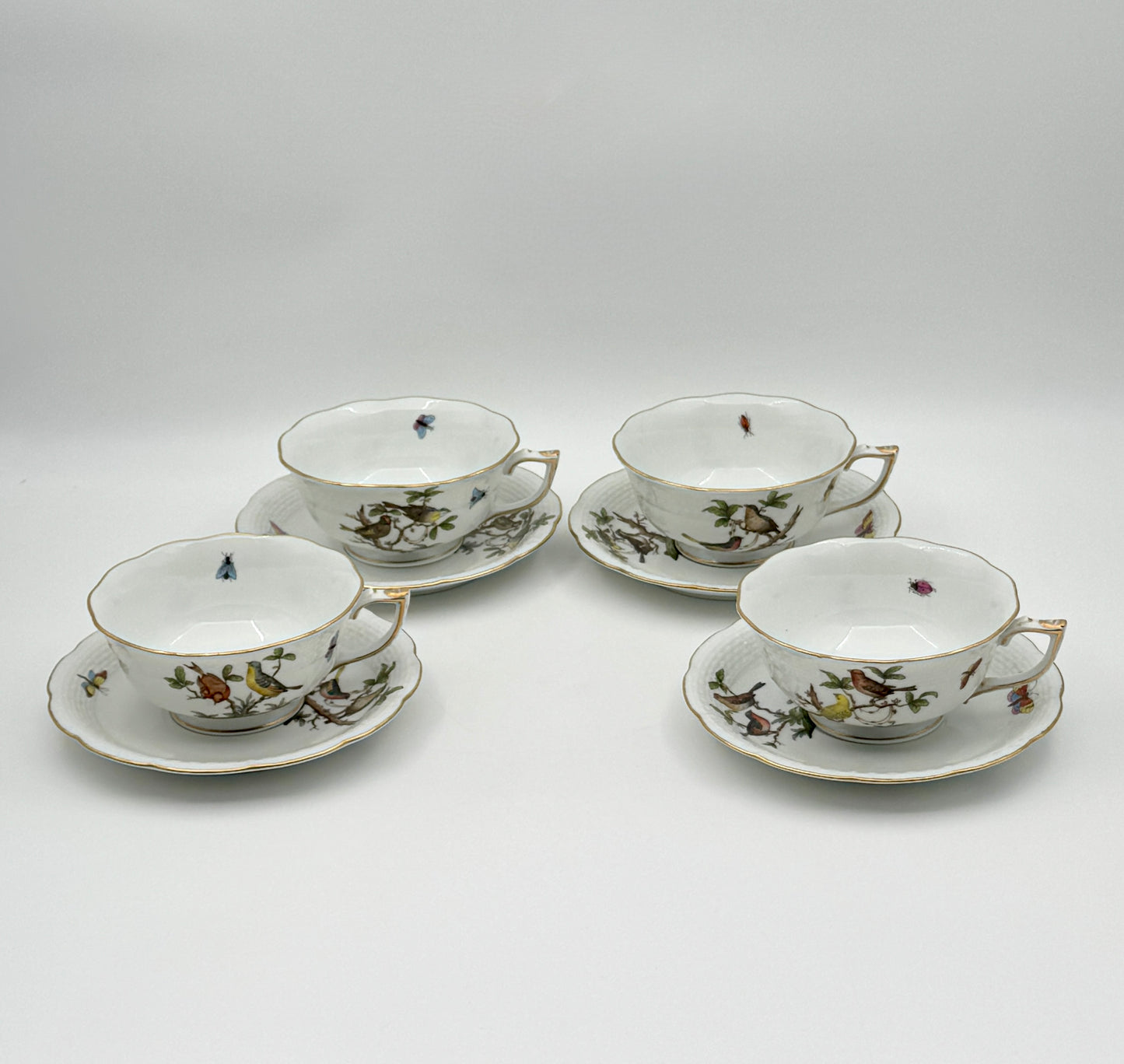 Herend Porcelain Cup & Saucer Set – Rothschild Bird & Butterfly – Set of 4