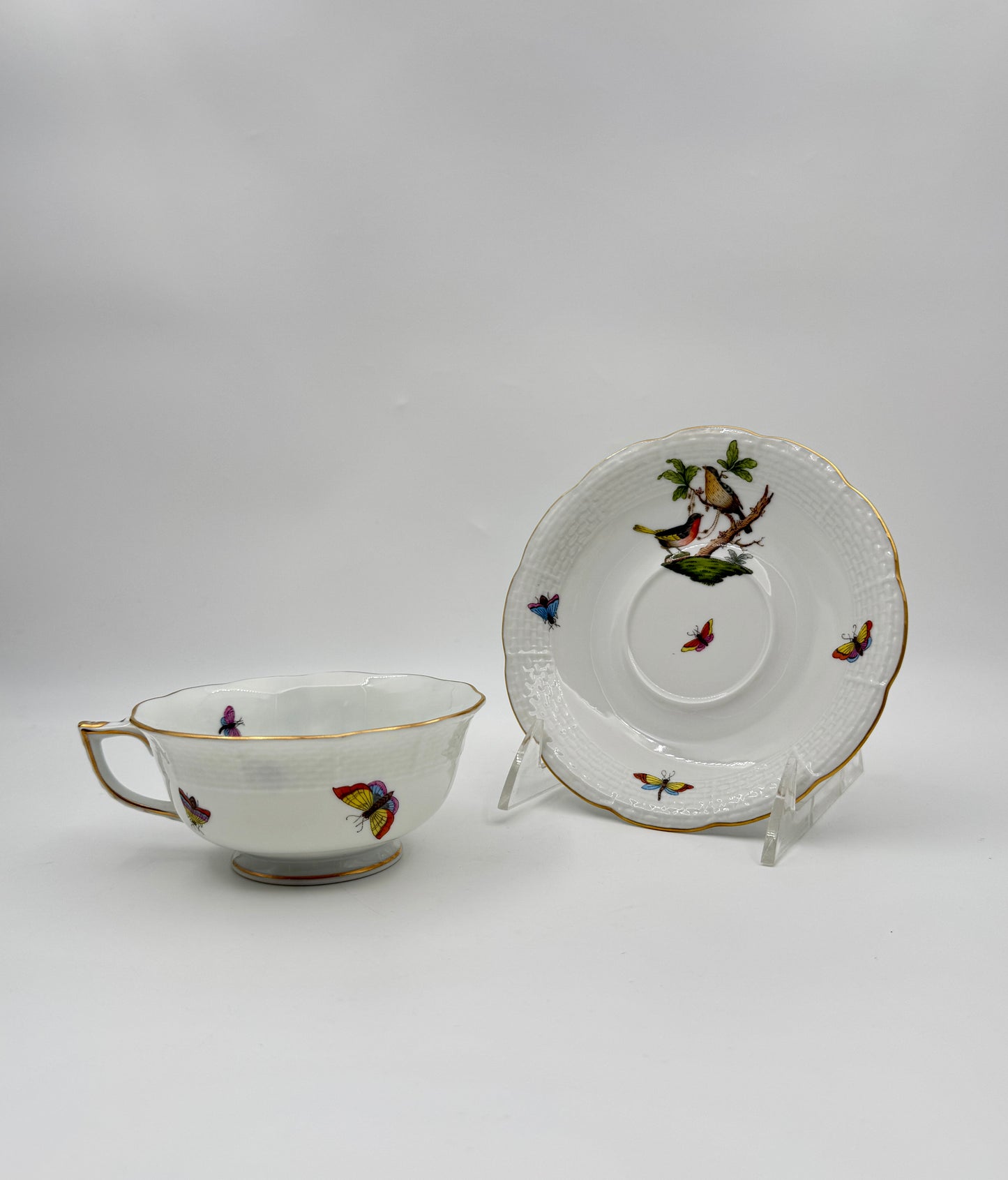 Herend Porcelain Cup & Saucer Set – Rothschild Bird & Butterfly – Set of 4