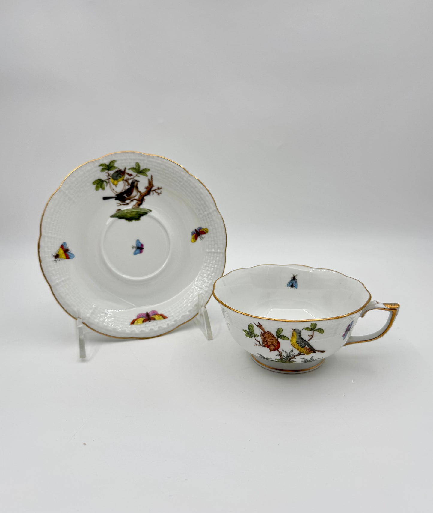 Herend Porcelain Cup & Saucer Set – Rothschild Bird & Butterfly – Set of 4