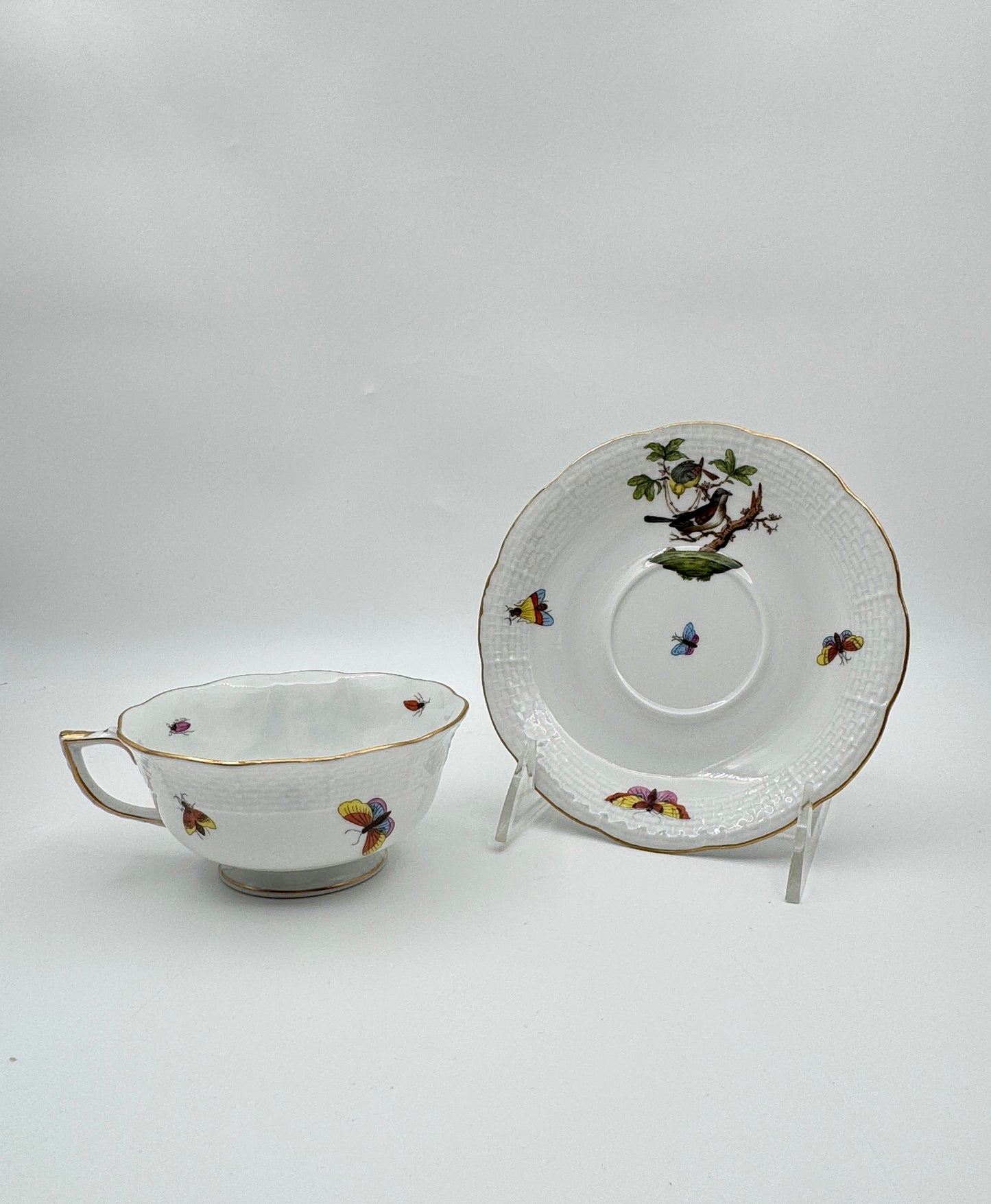 Herend Porcelain Cup & Saucer Set – Rothschild Bird & Butterfly – Set of 4