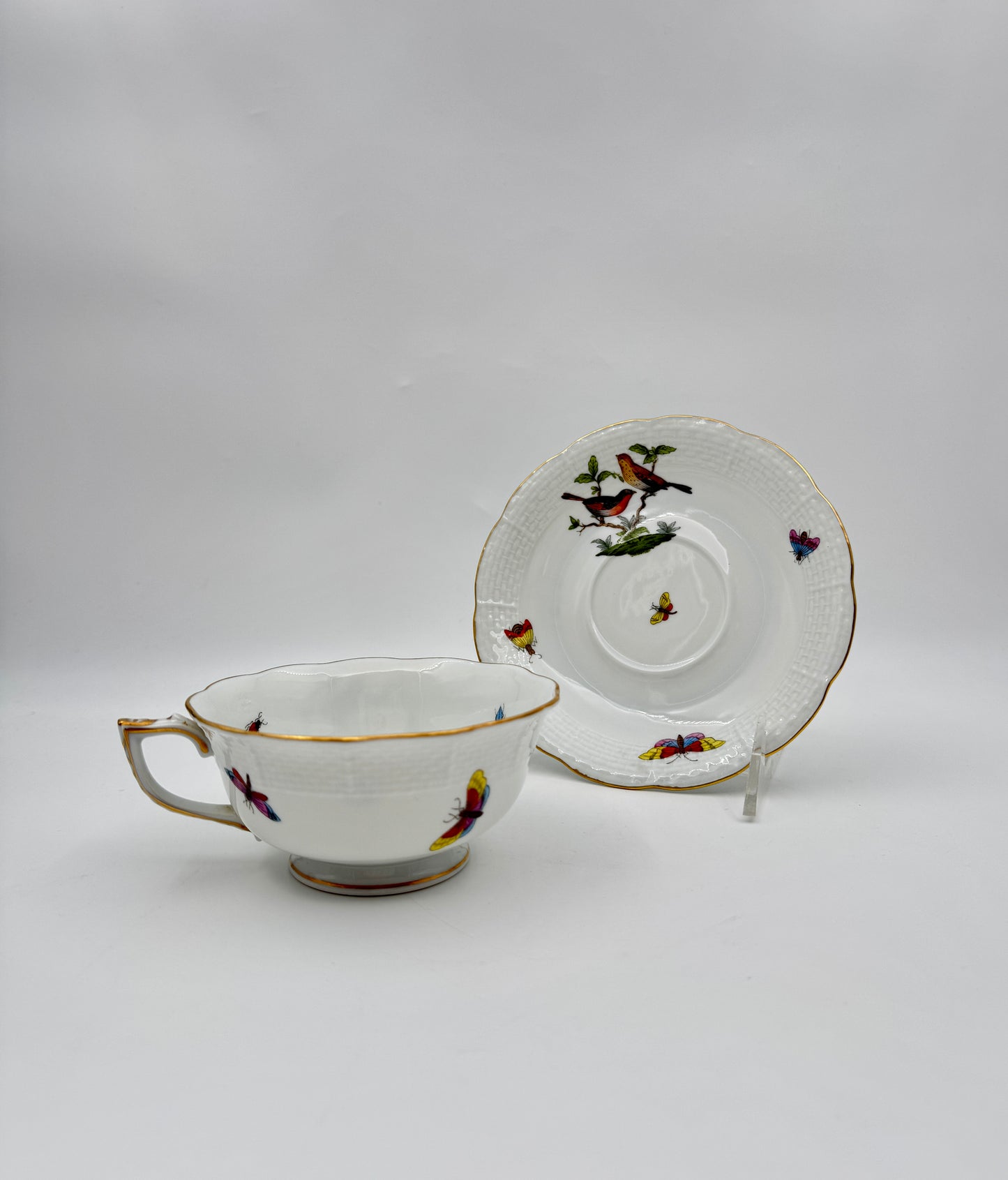 Herend Porcelain Cup & Saucer Set – Rothschild Bird & Butterfly – Set of 4