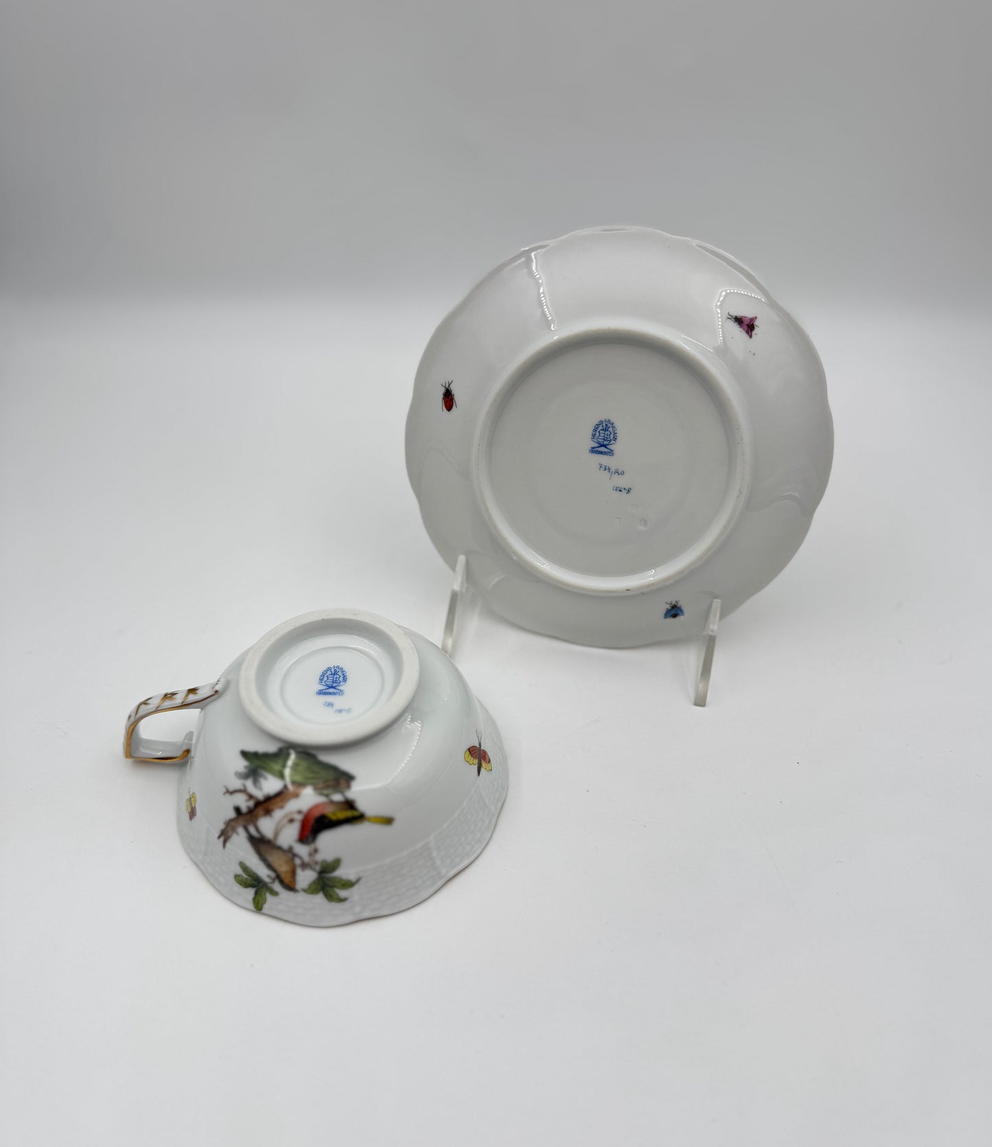 Herend Porcelain Cup & Saucer Set – Rothschild Bird & Butterfly – Set of 4