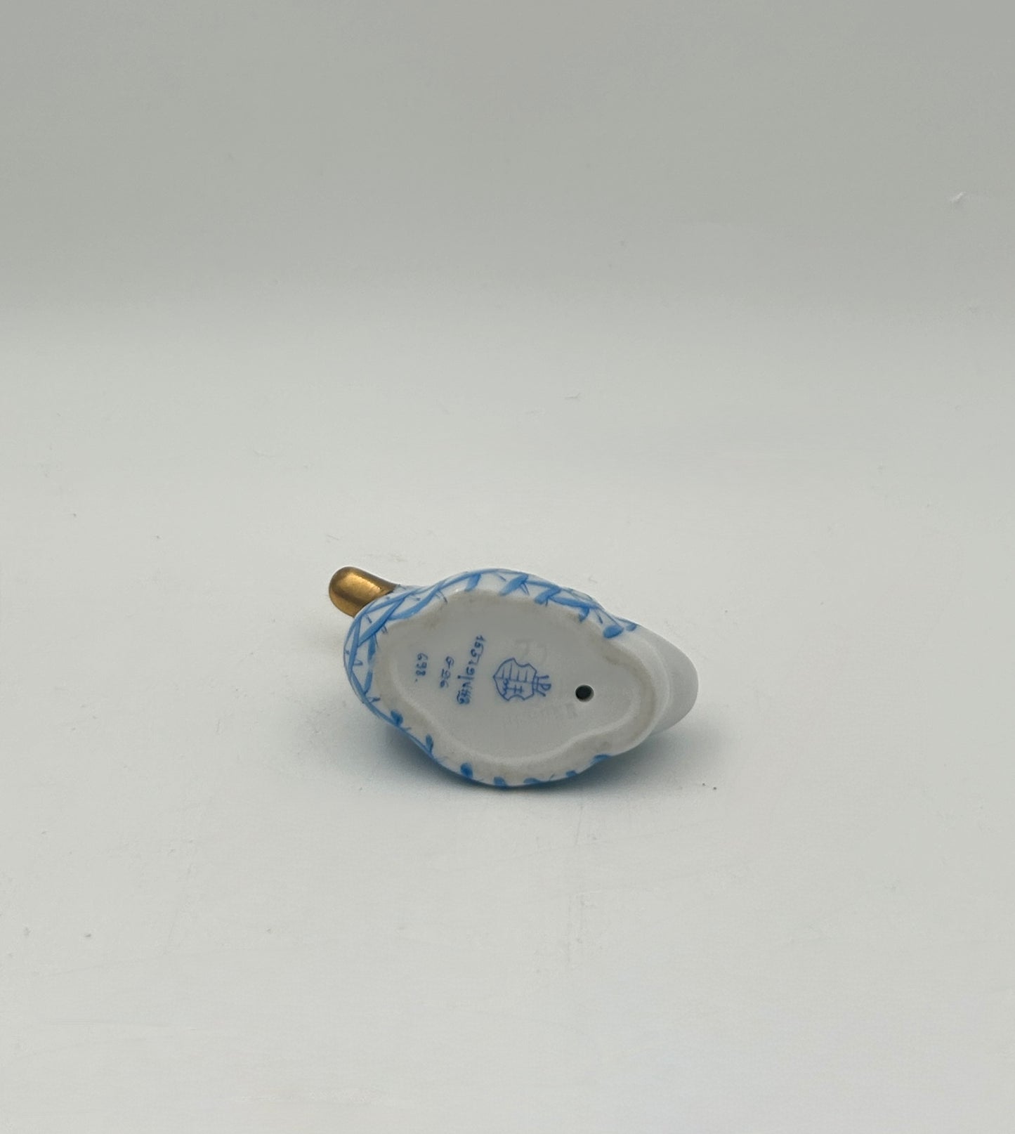 Herend Hungary Porcelain Mini Duck Figurine – Blue Fishnet Pattern with Multicolor Wings and Gold Accents