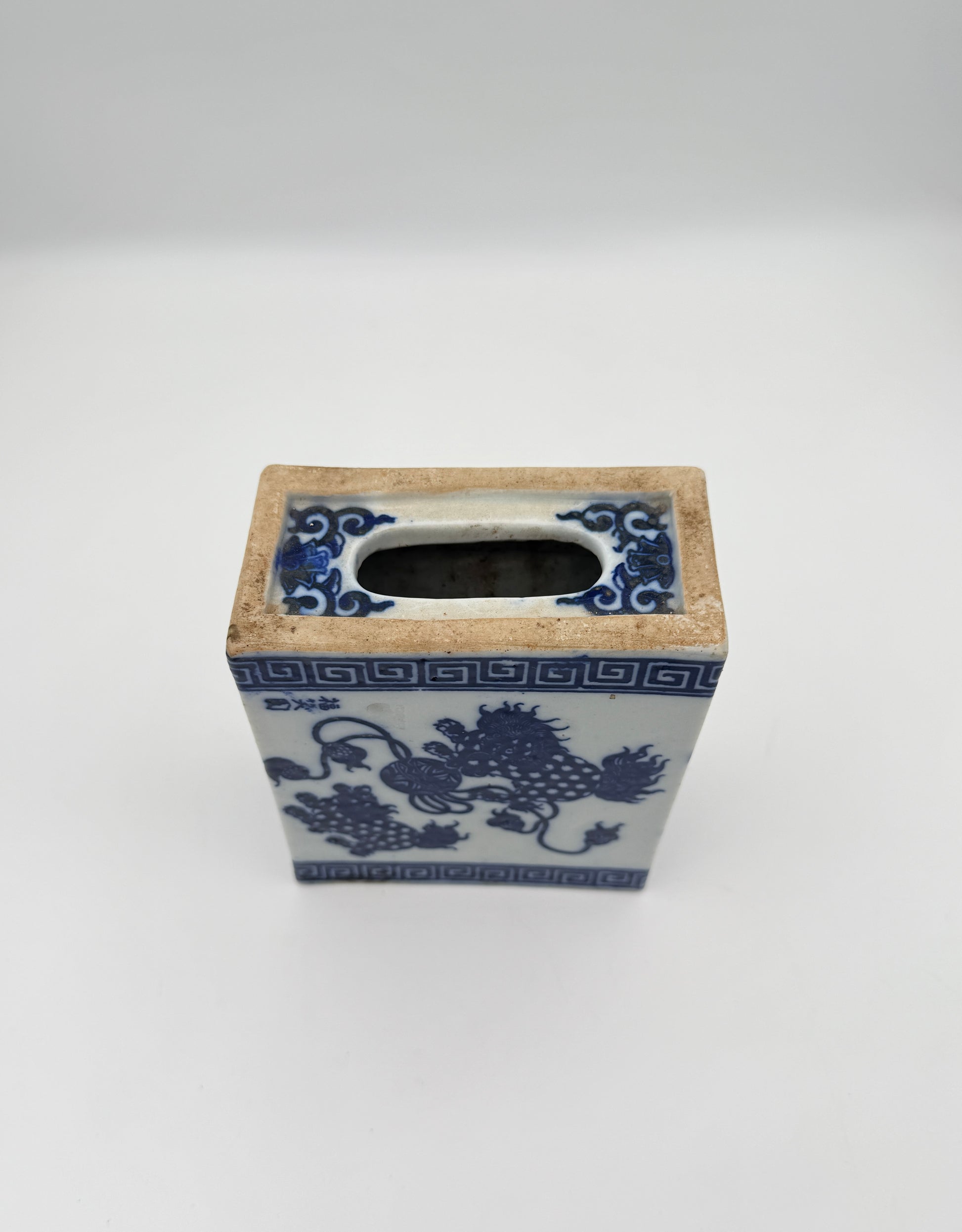 Chinese Blue & White Porcelain Opium Pillow with Dragons – Ventilated