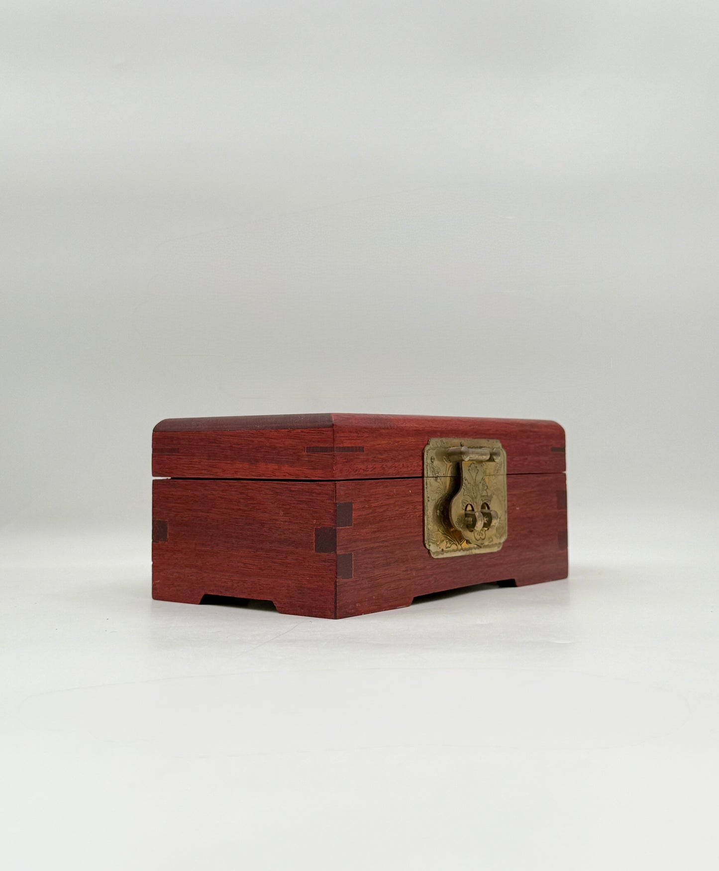 Wood Jewelry Box with Brass Lock and Red Silk Lining Storage Case