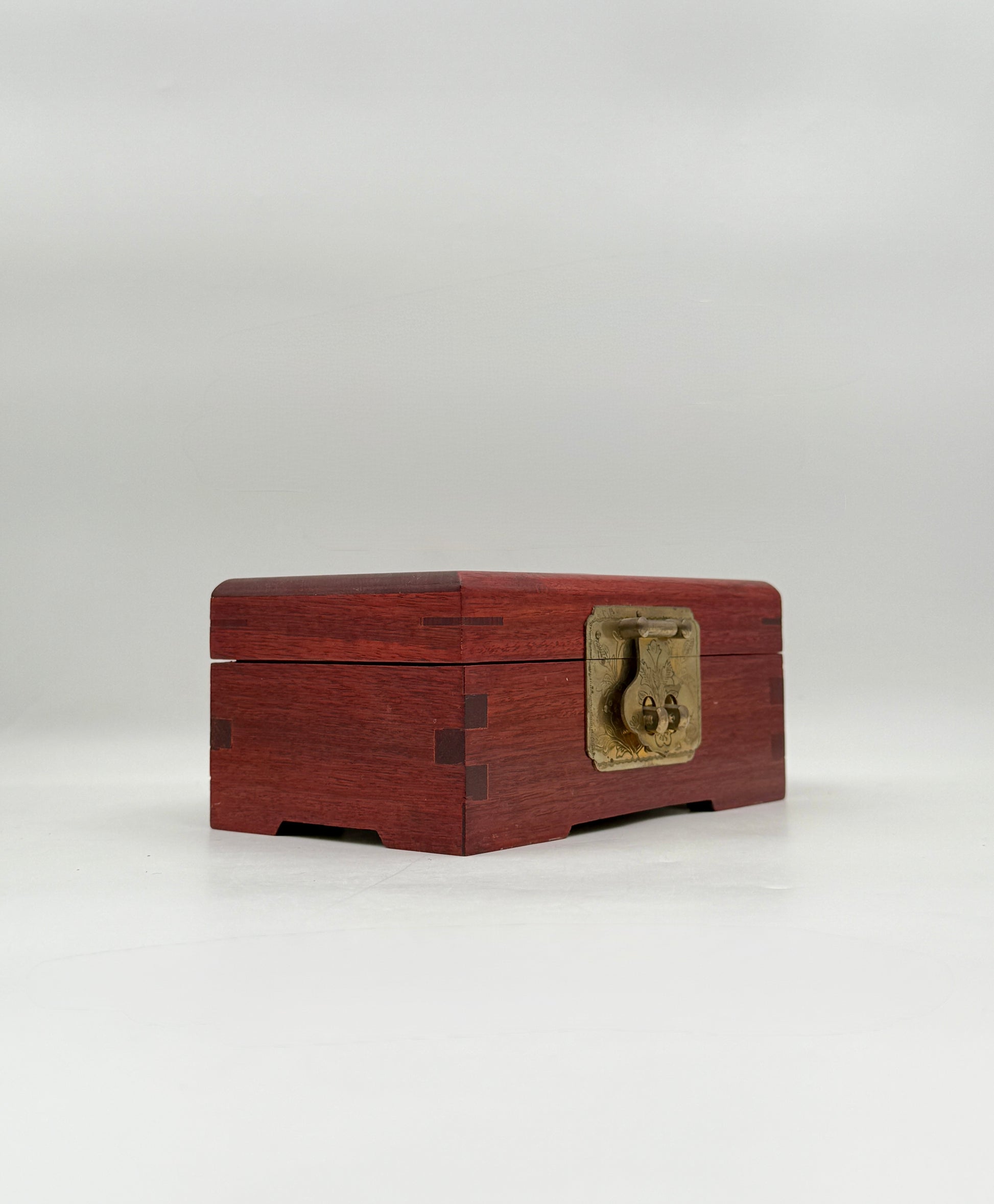 Wood Jewelry Box with Brass Lock and Red Silk Lining Storage Case