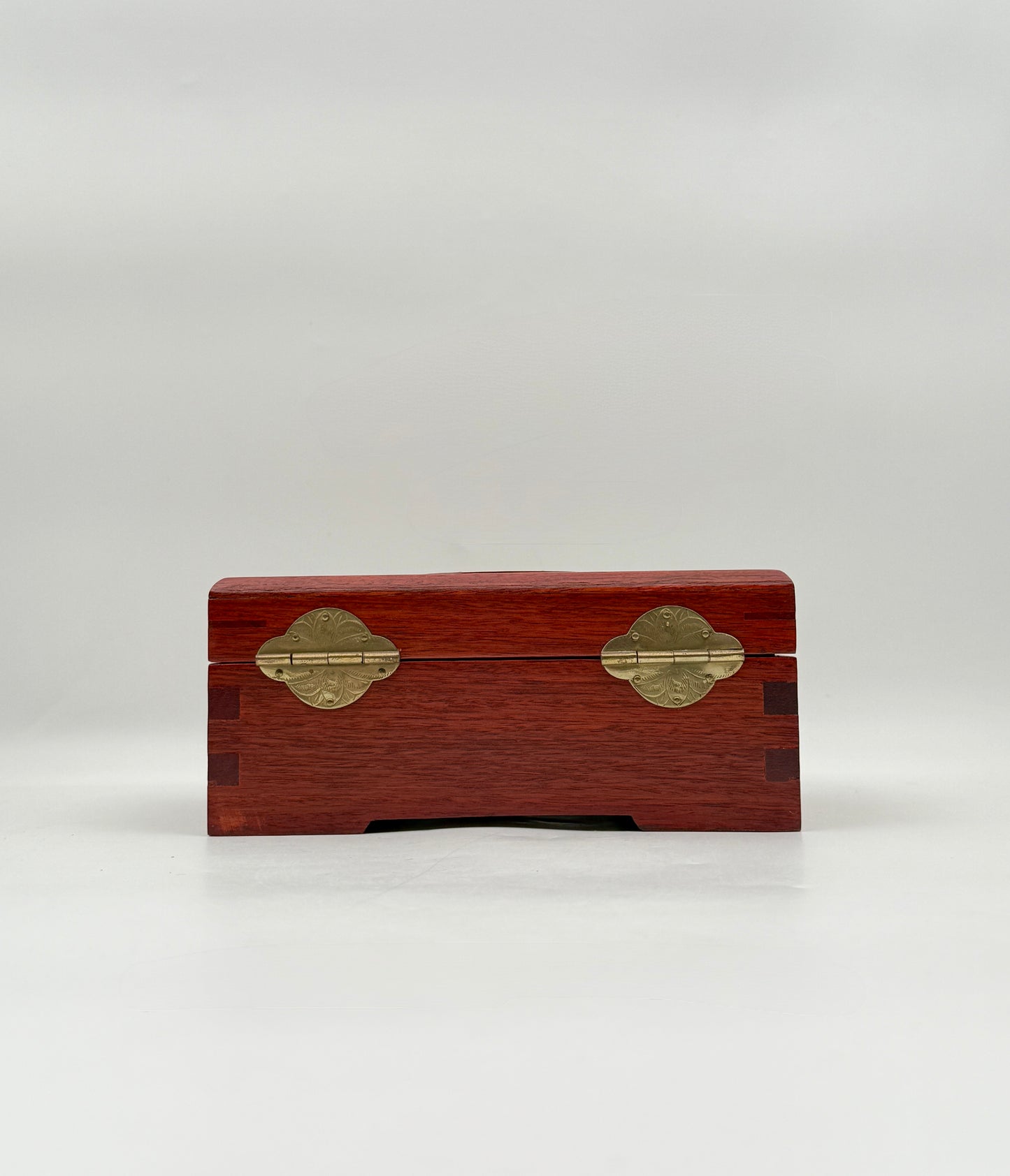 Wood Jewelry Box with Brass Lock and Red Silk Lining Storage Case