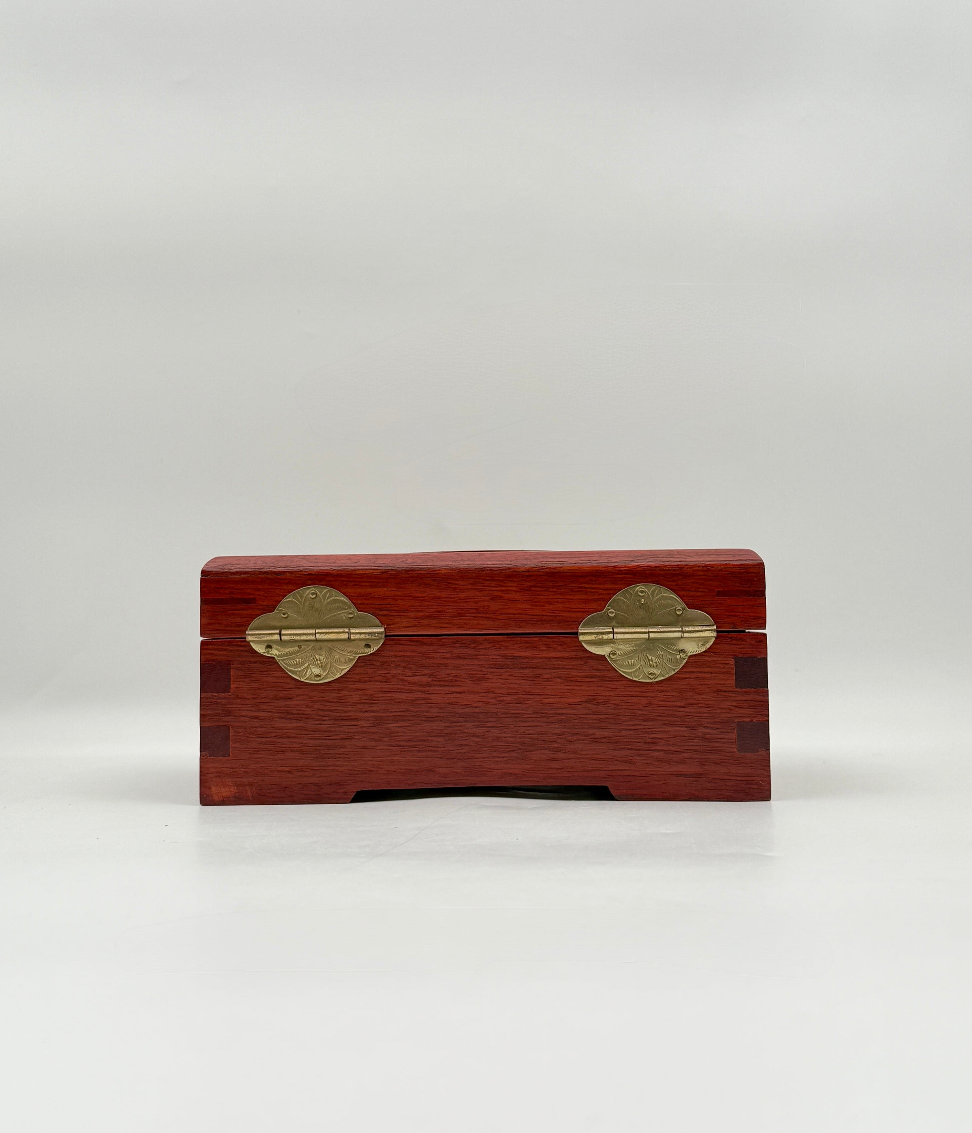 Wood Jewelry Box with Brass Lock and Red Silk Lining Storage Case