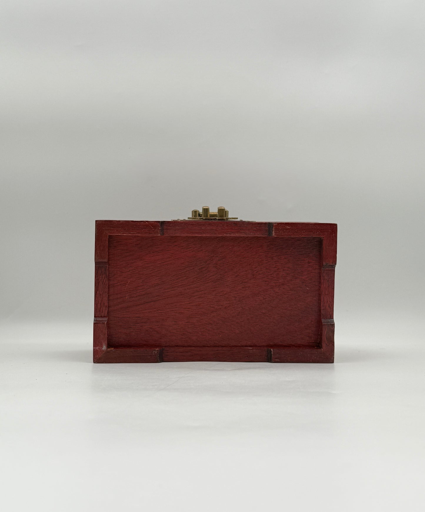 Wood Jewelry Box with Brass Lock and Red Silk Lining Storage Case