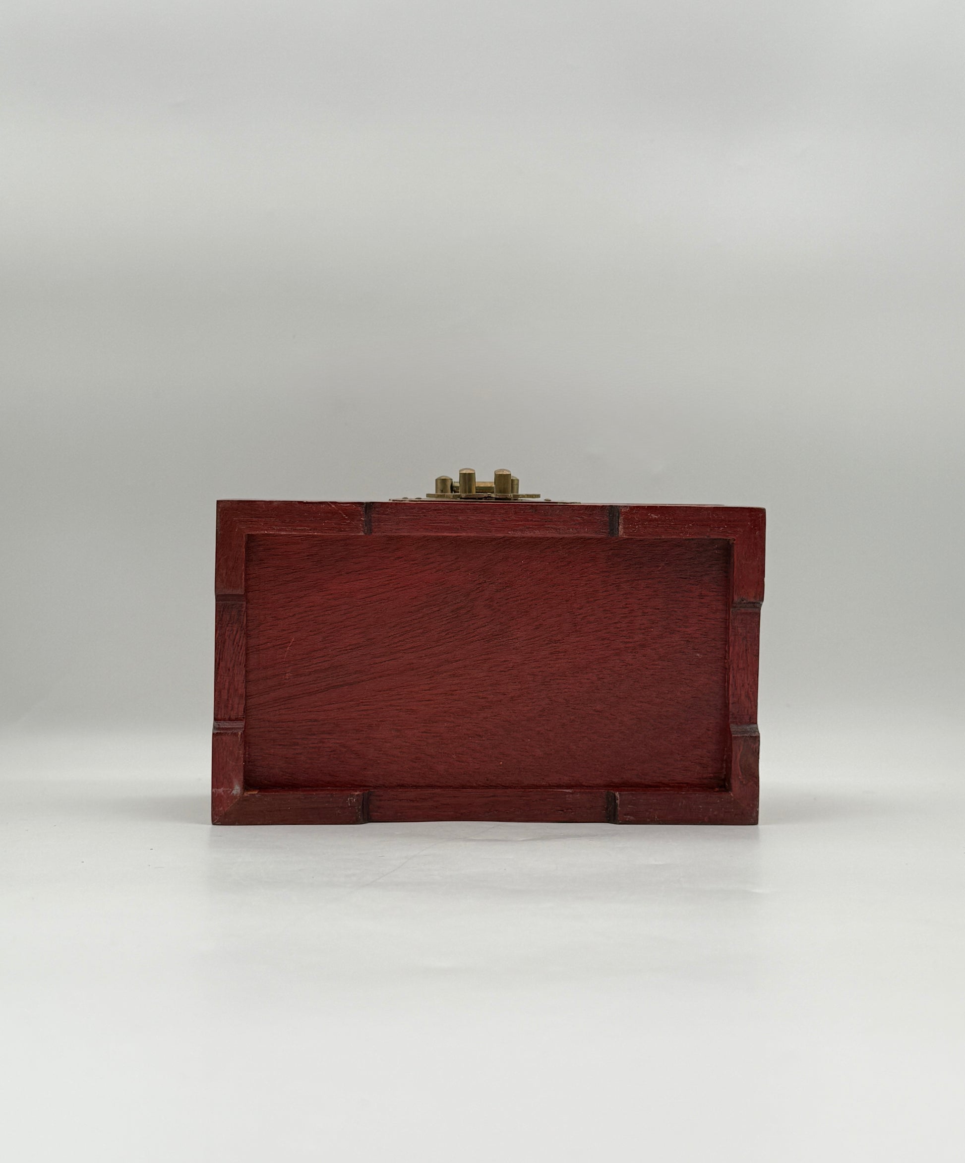 Wood Jewelry Box with Brass Lock and Red Silk Lining Storage Case