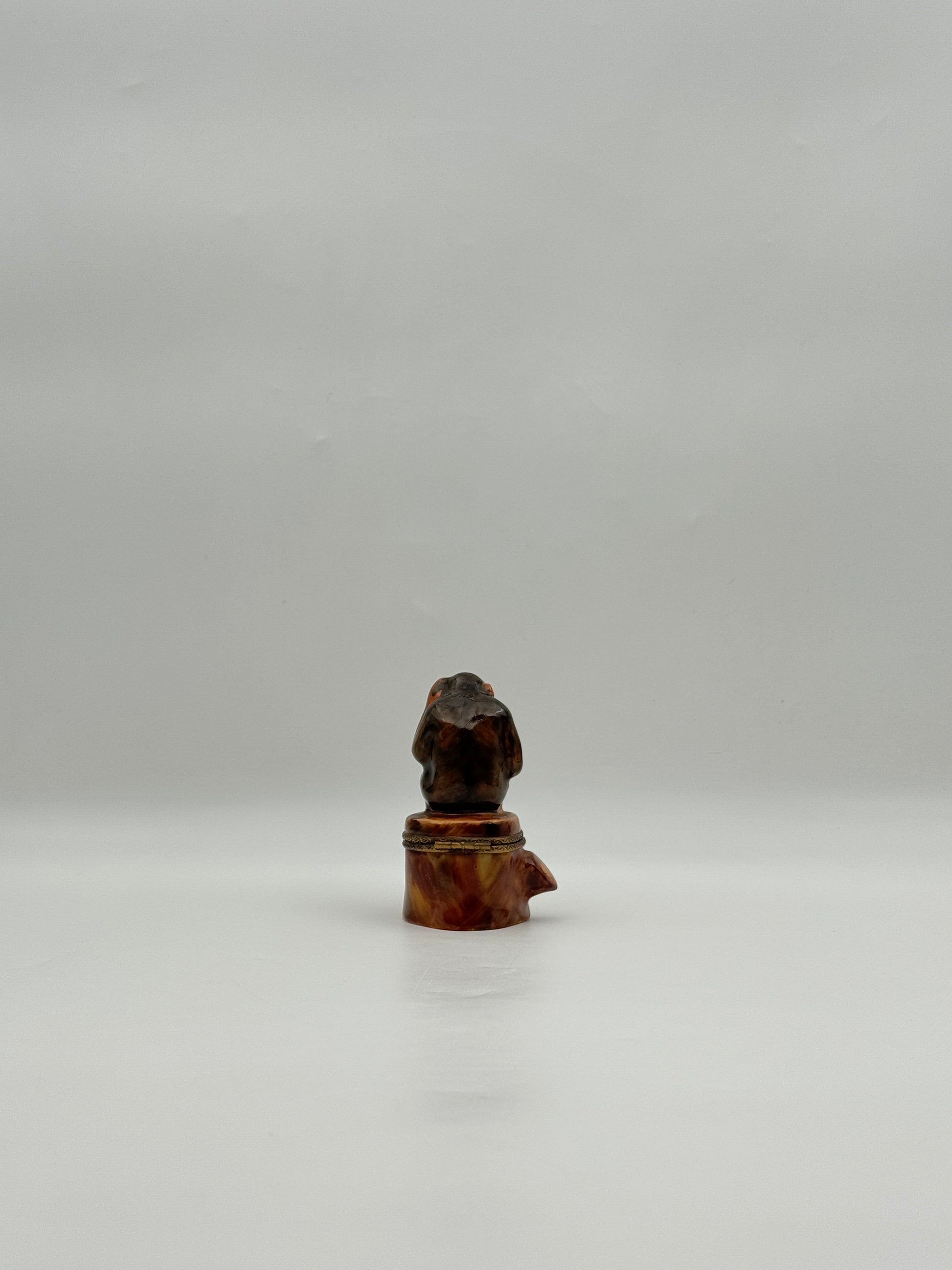 Limoges France Monkey on Stump Figurine by Rochard Porcelain Box 