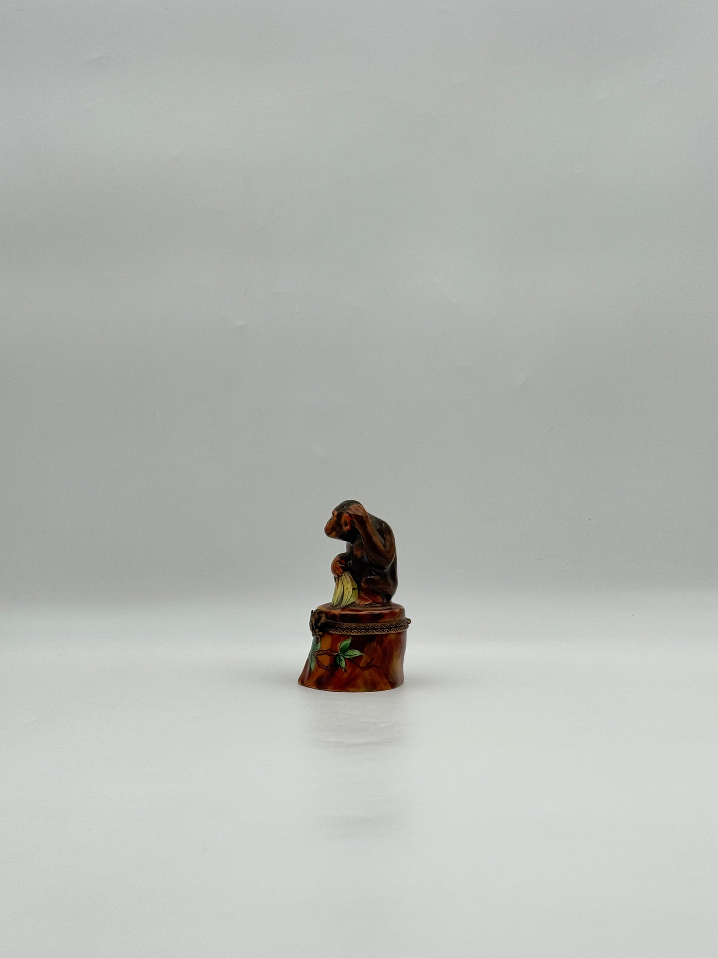 Limoges France Monkey on Stump Figurine by Rochard Porcelain Box 