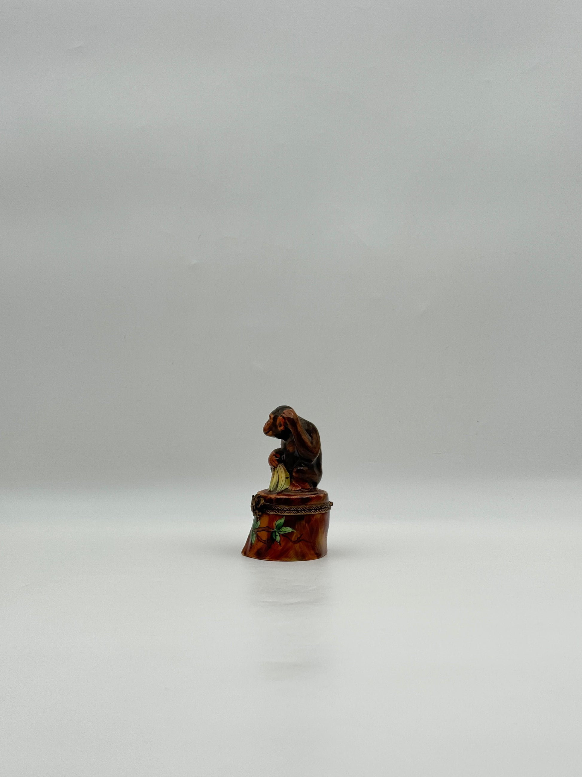 Limoges France Monkey on Stump Figurine by Rochard Porcelain Box 