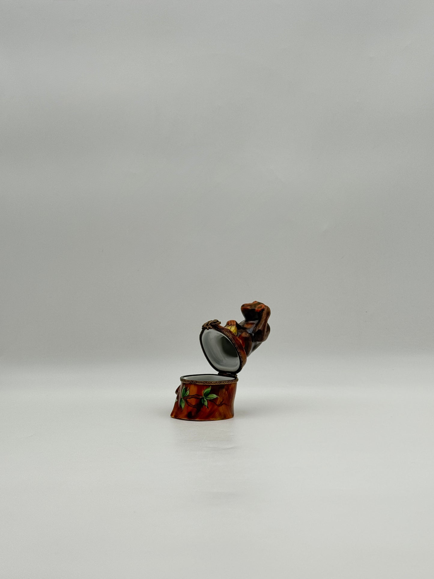 Limoges France Monkey on Stump Figurine by Rochard Porcelain Box 
