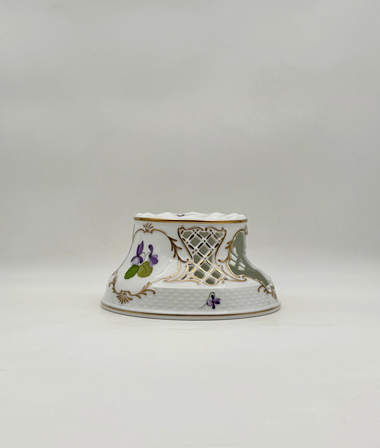 Herend Pierced Tea Stand, Hand-Painted Violet Porcelain with Gold Trim