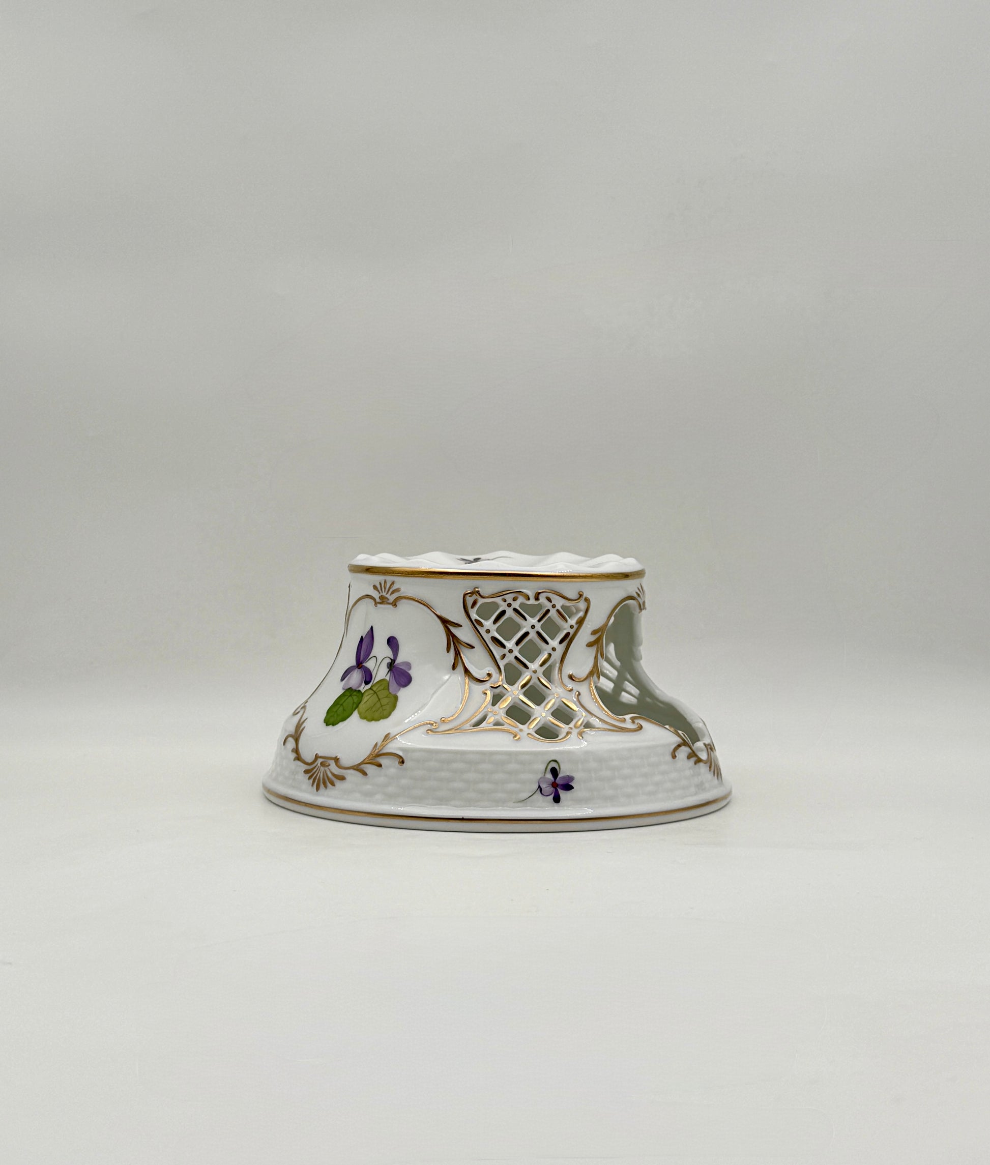Herend Pierced Tea Stand, Hand-Painted Violet Porcelain with Gold Trim