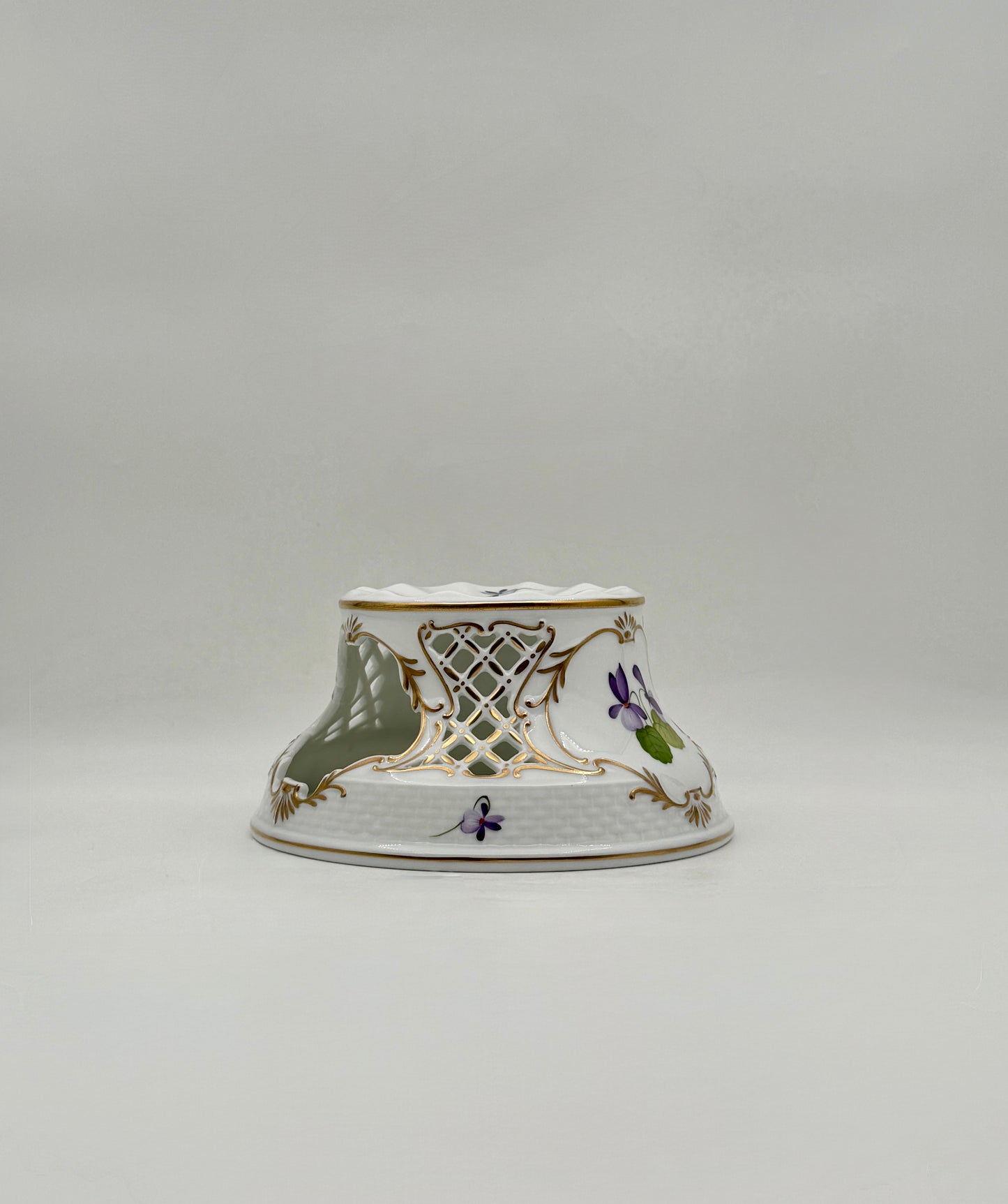 Herend Pierced Tea Stand, Hand-Painted Violet Porcelain with Gold Trim
