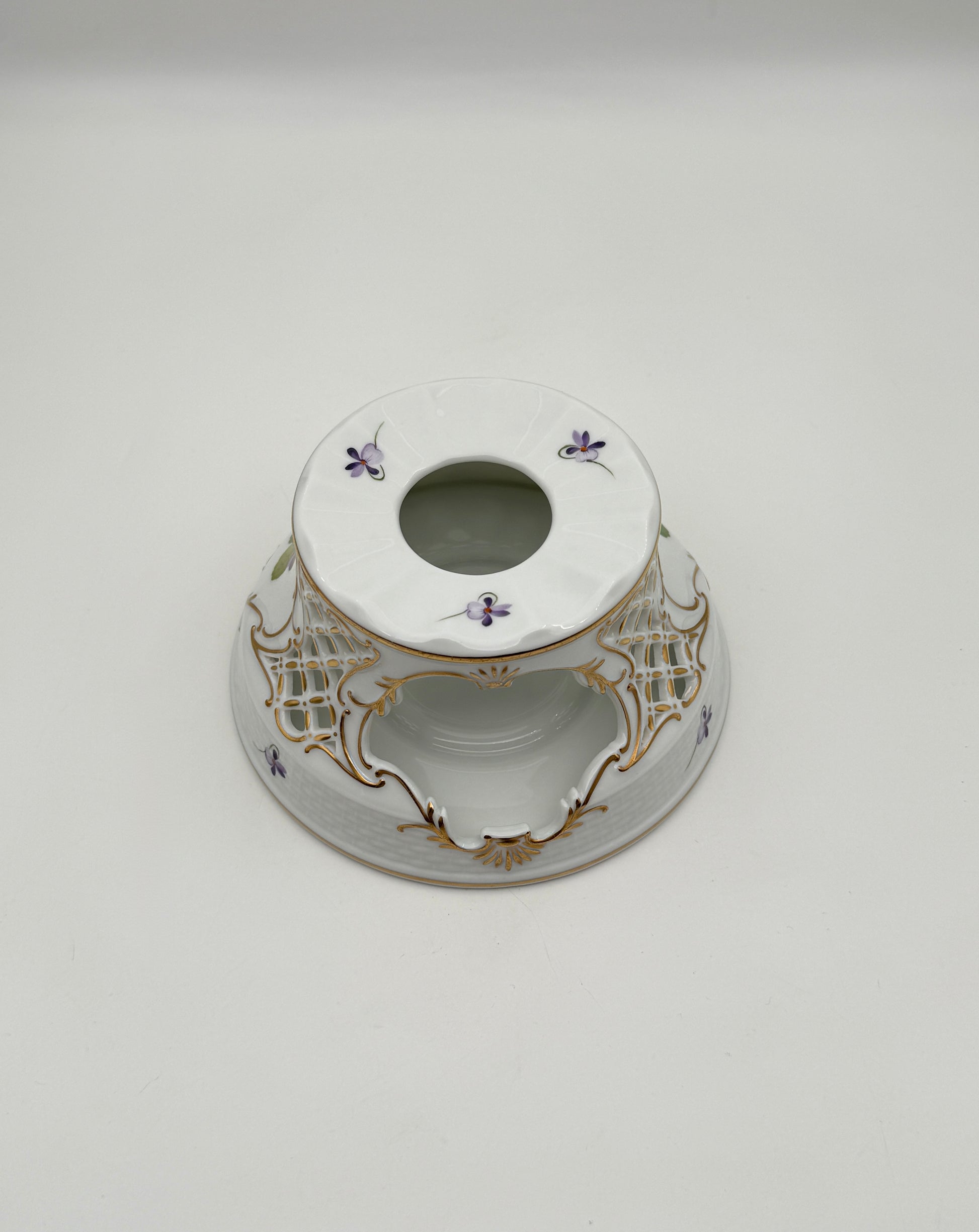 Herend Pierced Tea Stand, Hand-Painted Violet Porcelain with Gold Trim
