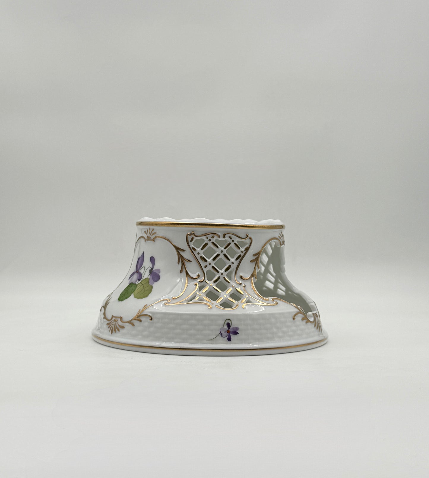 Herend Pierced Tea Stand, Hand-Painted Violet Porcelain with Gold Trim