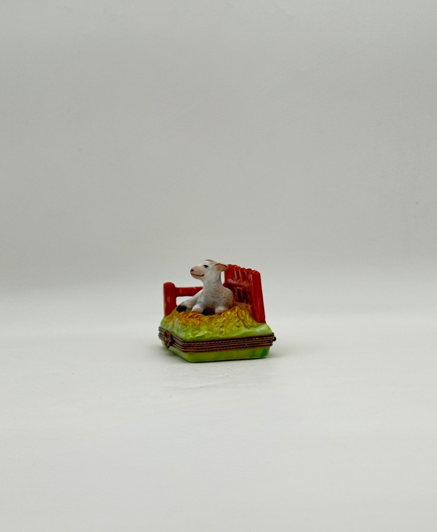 Limoges France Lamb Resting Figurine Porcelain Box c. 1975 French Art