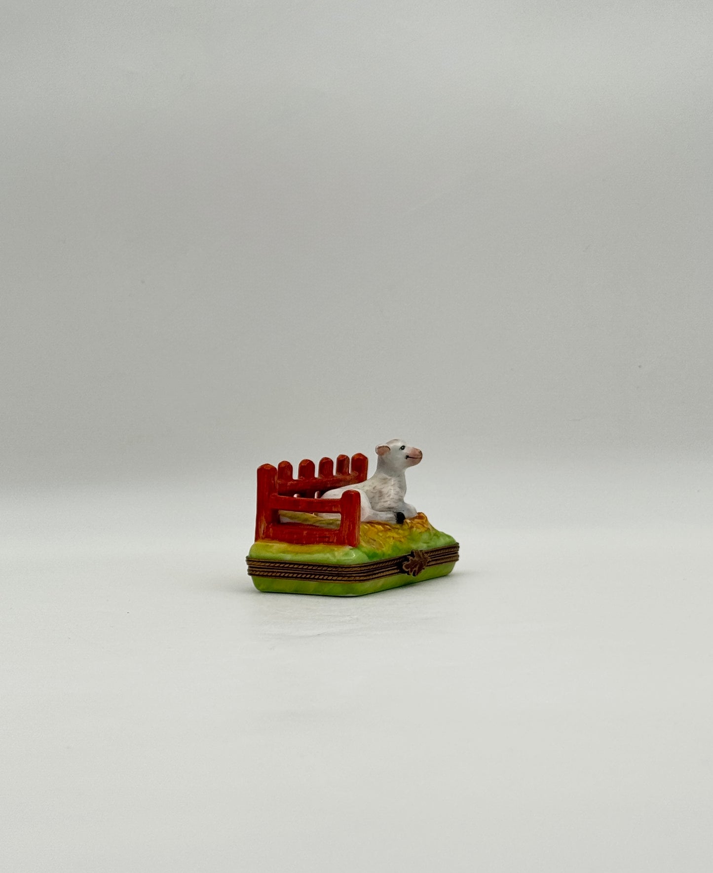 Limoges France Lamb Resting Figurine Porcelain Box c. 1975 French Art